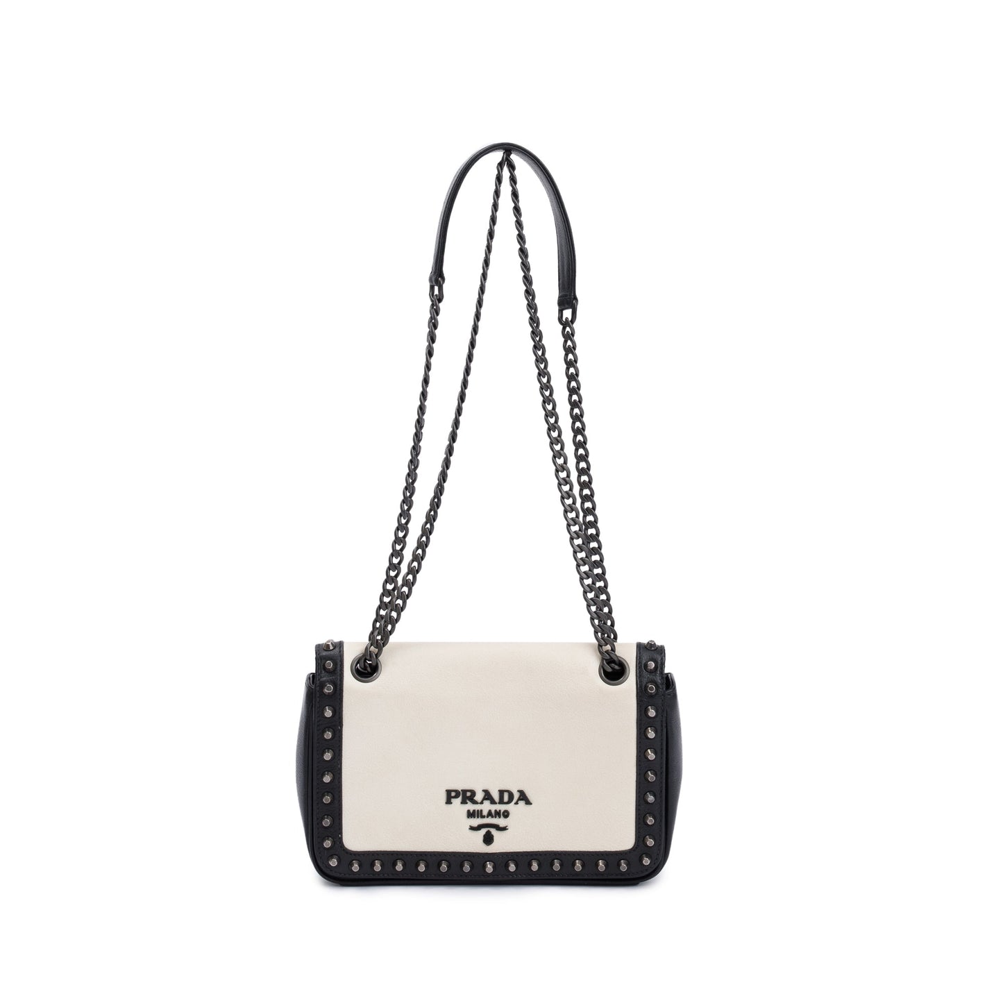 Prada Glace Studded Crossbody Bag Leather White