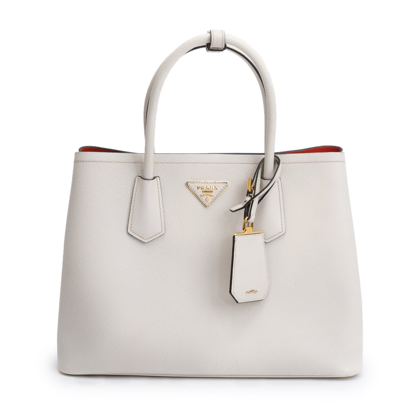 Prada Saffiano Lux Cuir Double Tote Handbag White Medium Tote Bag