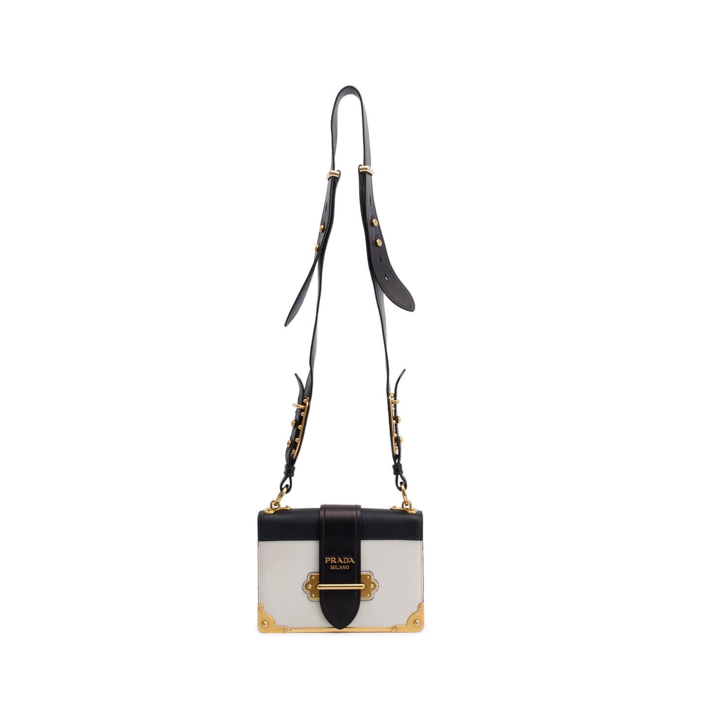 Prada City Calf Saffiano Cahier Bag Black White Travel Bag