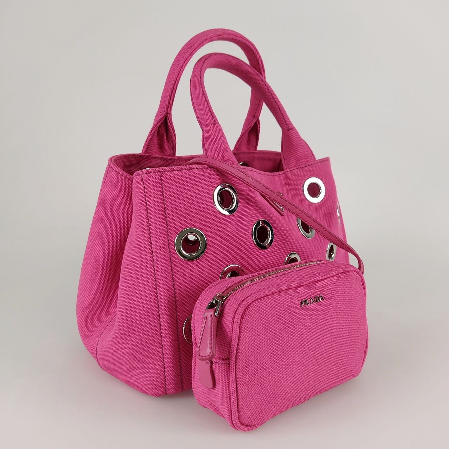 Prada Shopping Canapa Shoulder Bag With Studs