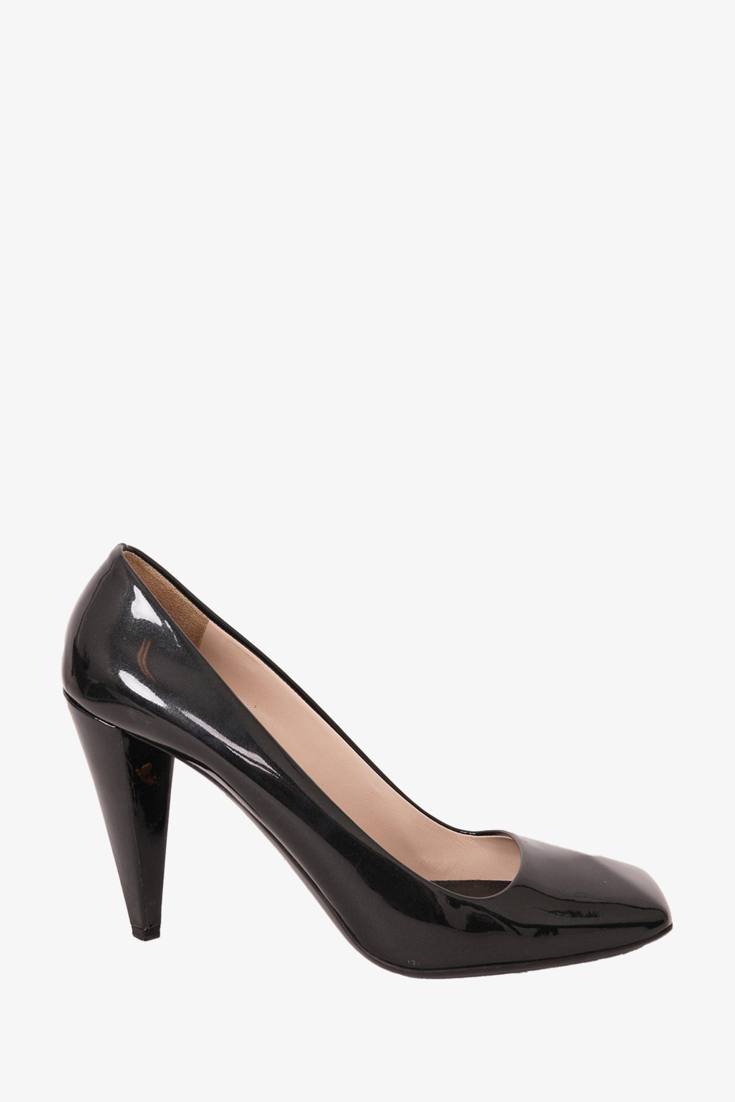 Prada Shoe Square Toe Pumps Leather Patent Black Shoes