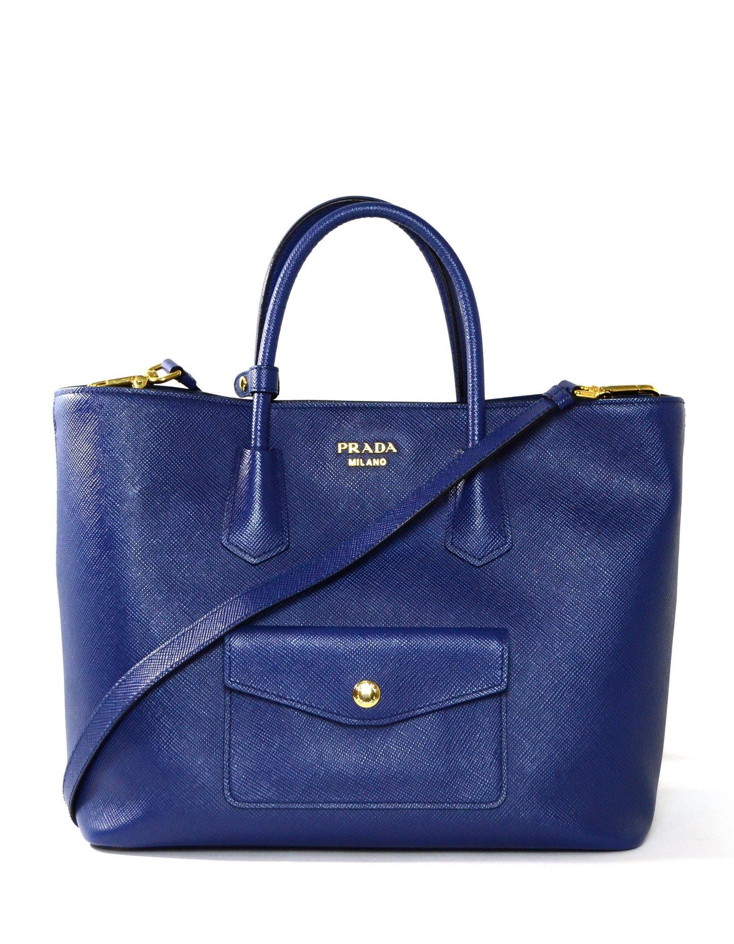 Prada Handbag Bluette Front Pocket Tote Bag Leather Saffiano Crossbody Bag