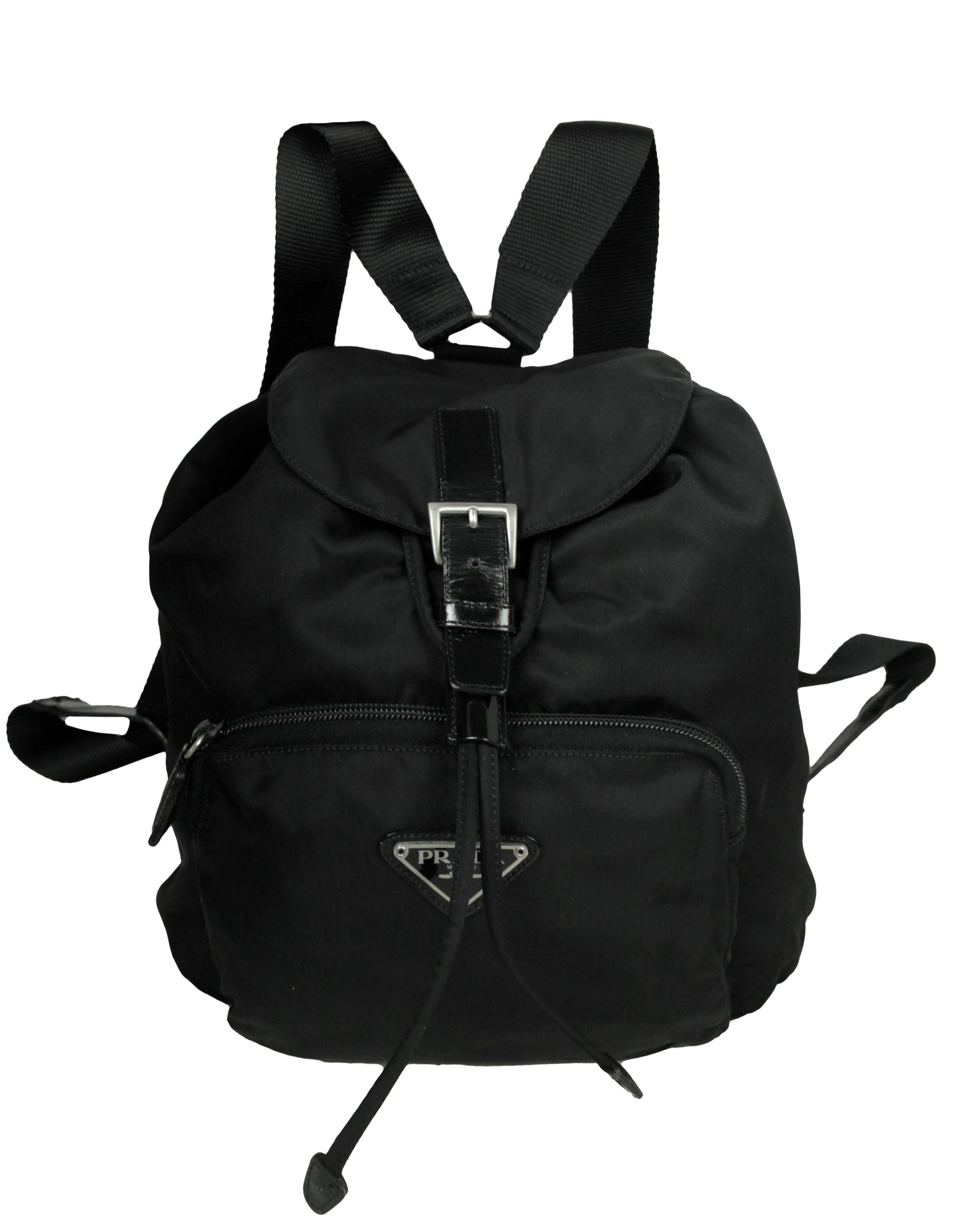Prada Handbag Backpack Bag with Front Zipper Pocket Nylon Black Belt