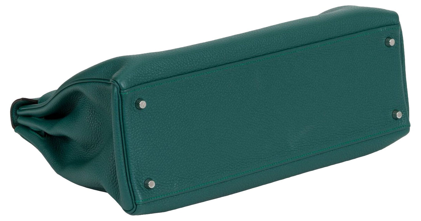 Hermes Malachite Palladium Kelly Handbag Travel Bag