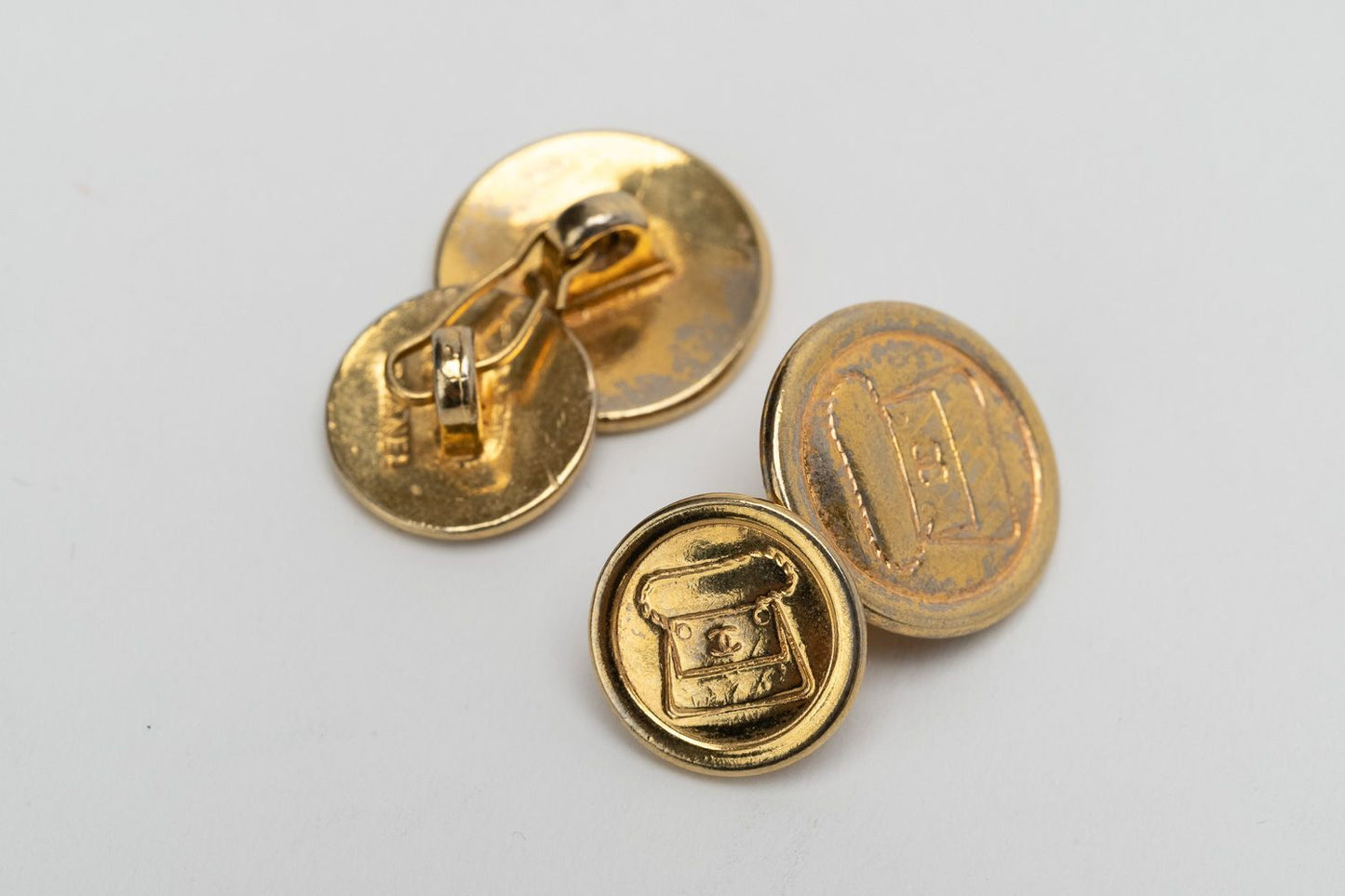Chanel Bag Cufflinks 80s Gold Flap Handbag