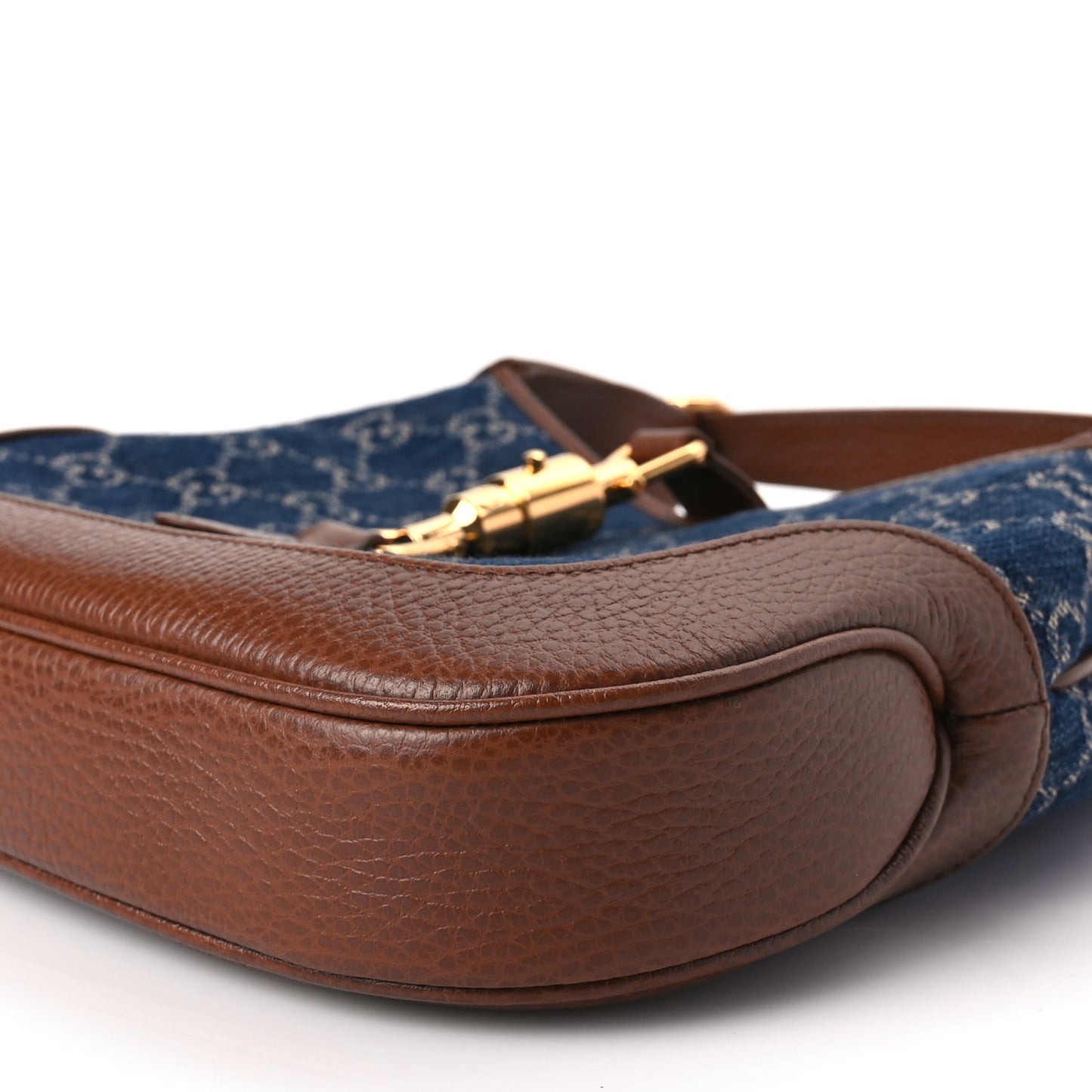 Gucci New Denim GG Monogram Calfskin Small Jackie 1961 Hobo Blue Tea Cuir