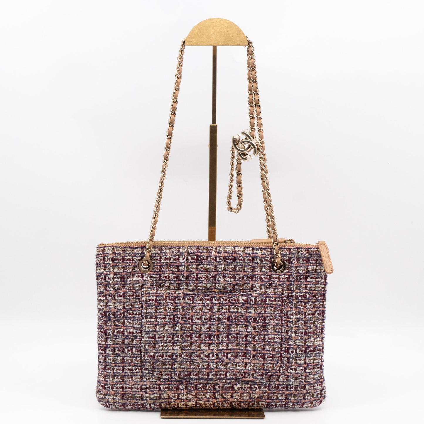 Chanel Matelasse Double Pouch With Strap Beige Leather & Tweed