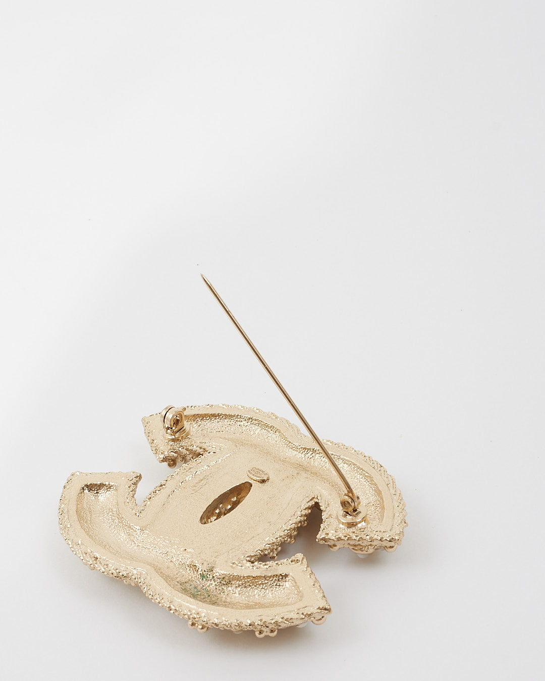 Chanel CC Gold Tone/White Brooche