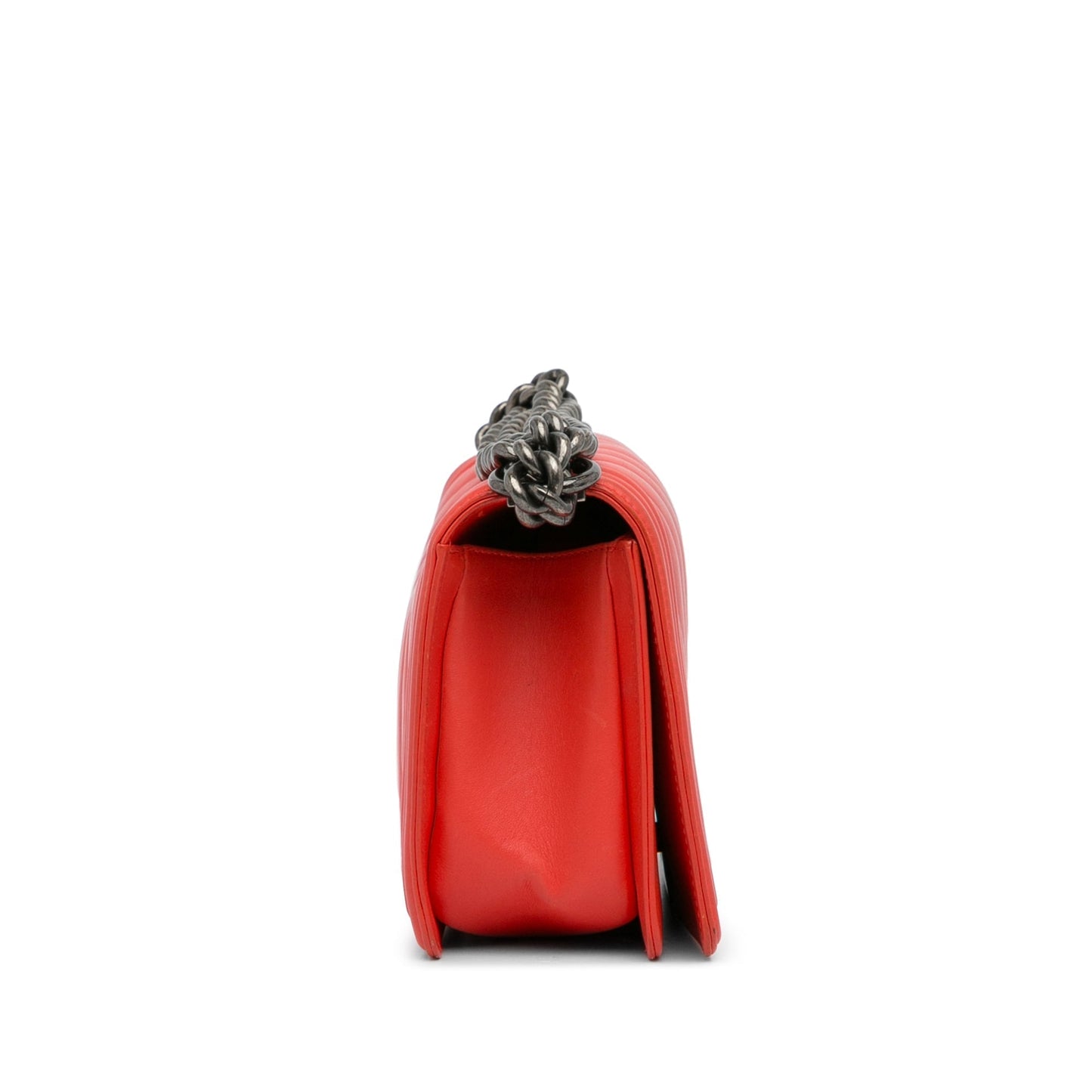 Red Chanel Medium Calfskin Chevron Boy Flap Crossbody Bag
