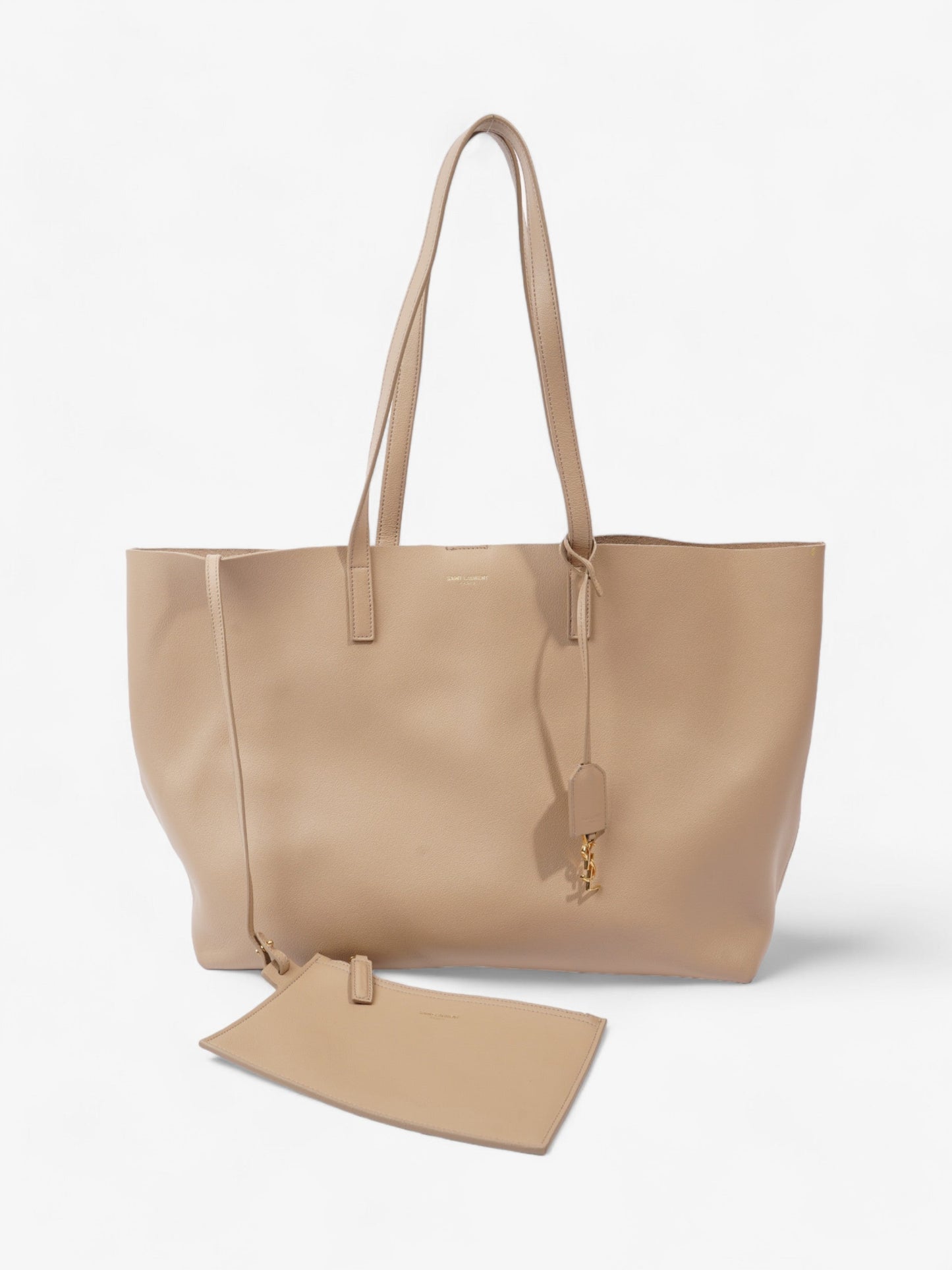 YSL Saint Laurent Shopping Tote Calfskin Leather Beige Shoulder Bag