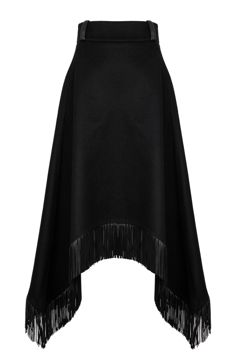 YSL Saint Laurent Fringed Midi Skirt Wool Leather Black Handbag