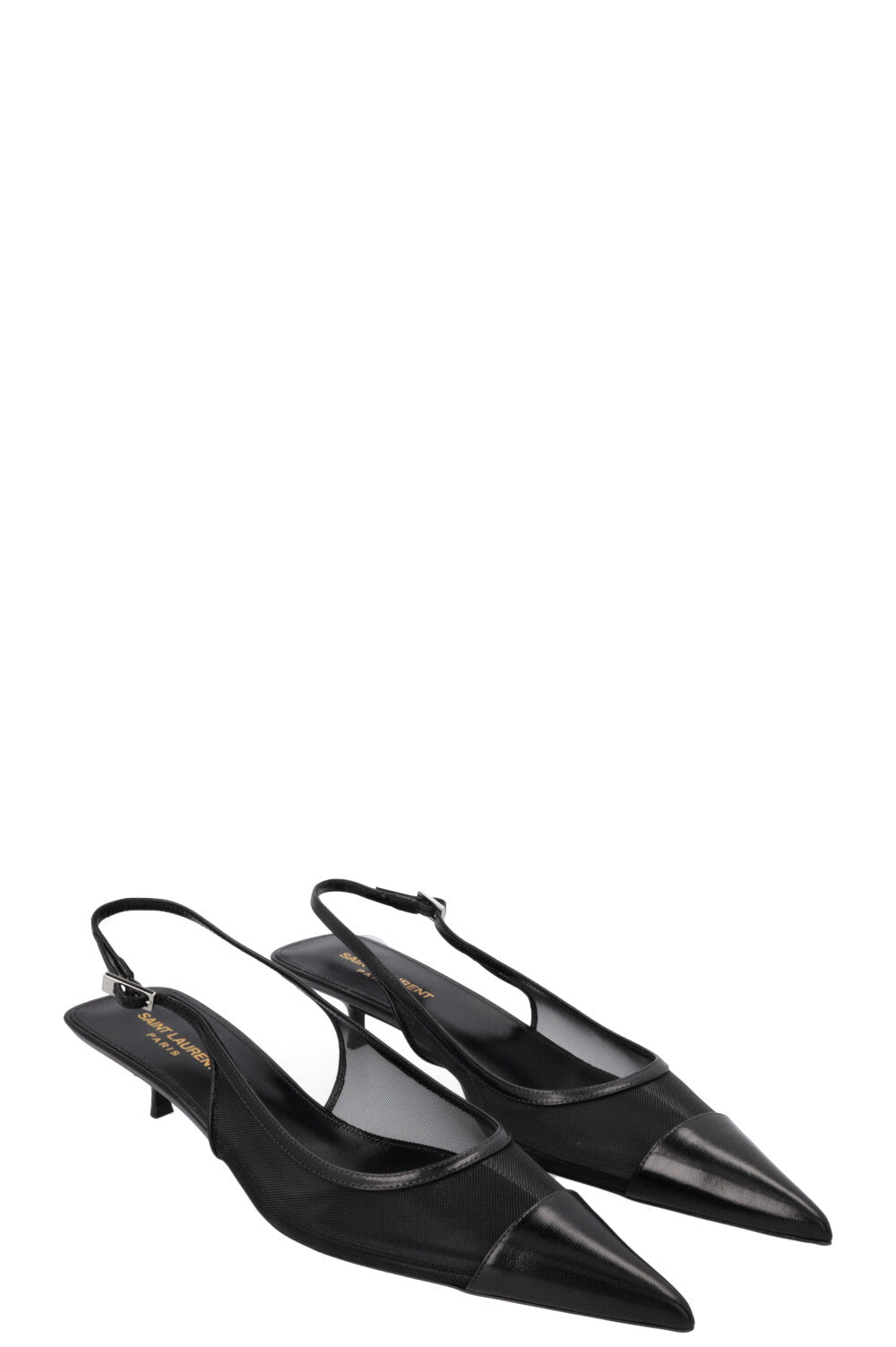 YSL Saint Laurent Sling Bag Oxalis Slingback Heels Mesh Black Shoes