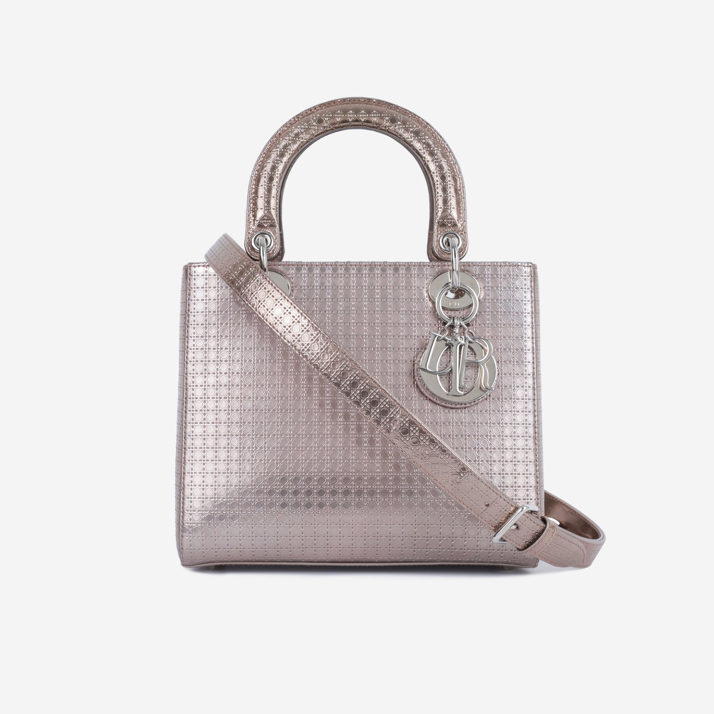 Dior Christian Lady Tote Bag Medium Rose Gold Shw