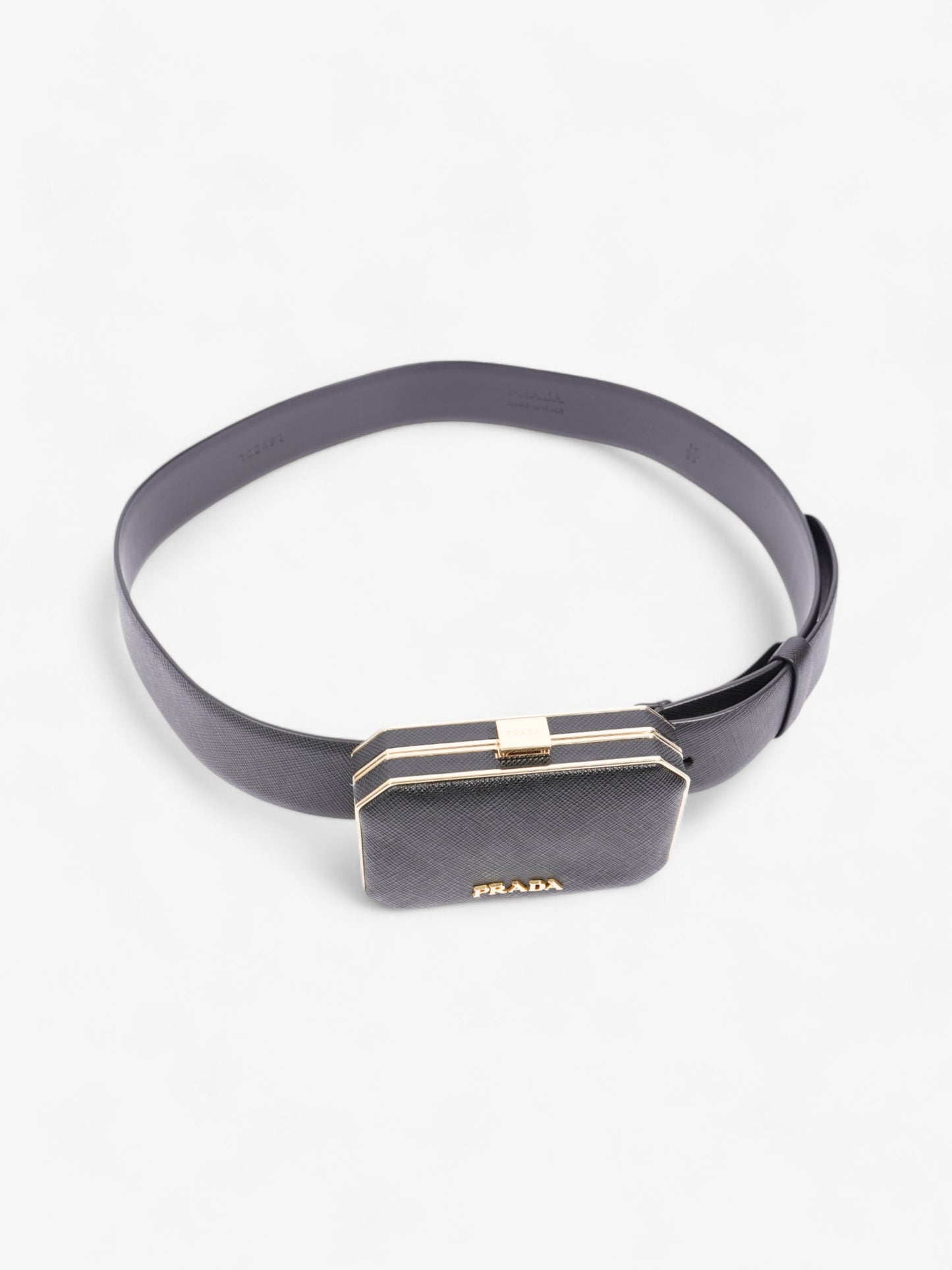 Prada Octagon Belt With Bag Leather Saffiano Black