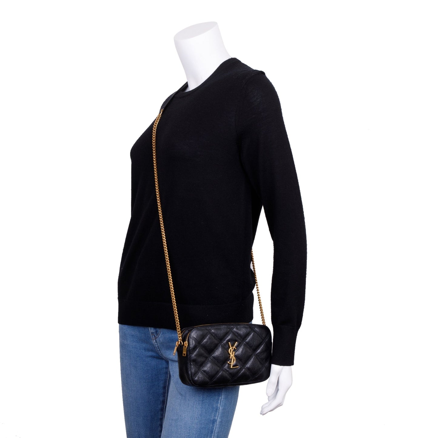 YSL Saint Laurent Becky Double Zip Bag Quilted Black Travel Bag