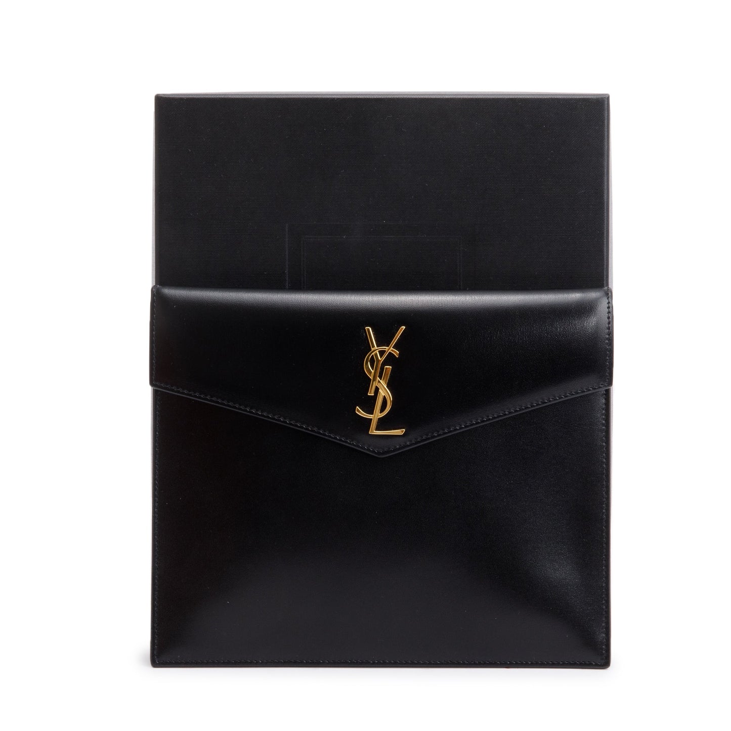 YSL Saint Laurent Smooth Shiny Baby Uptown Pouch Travel Bag Leather Black