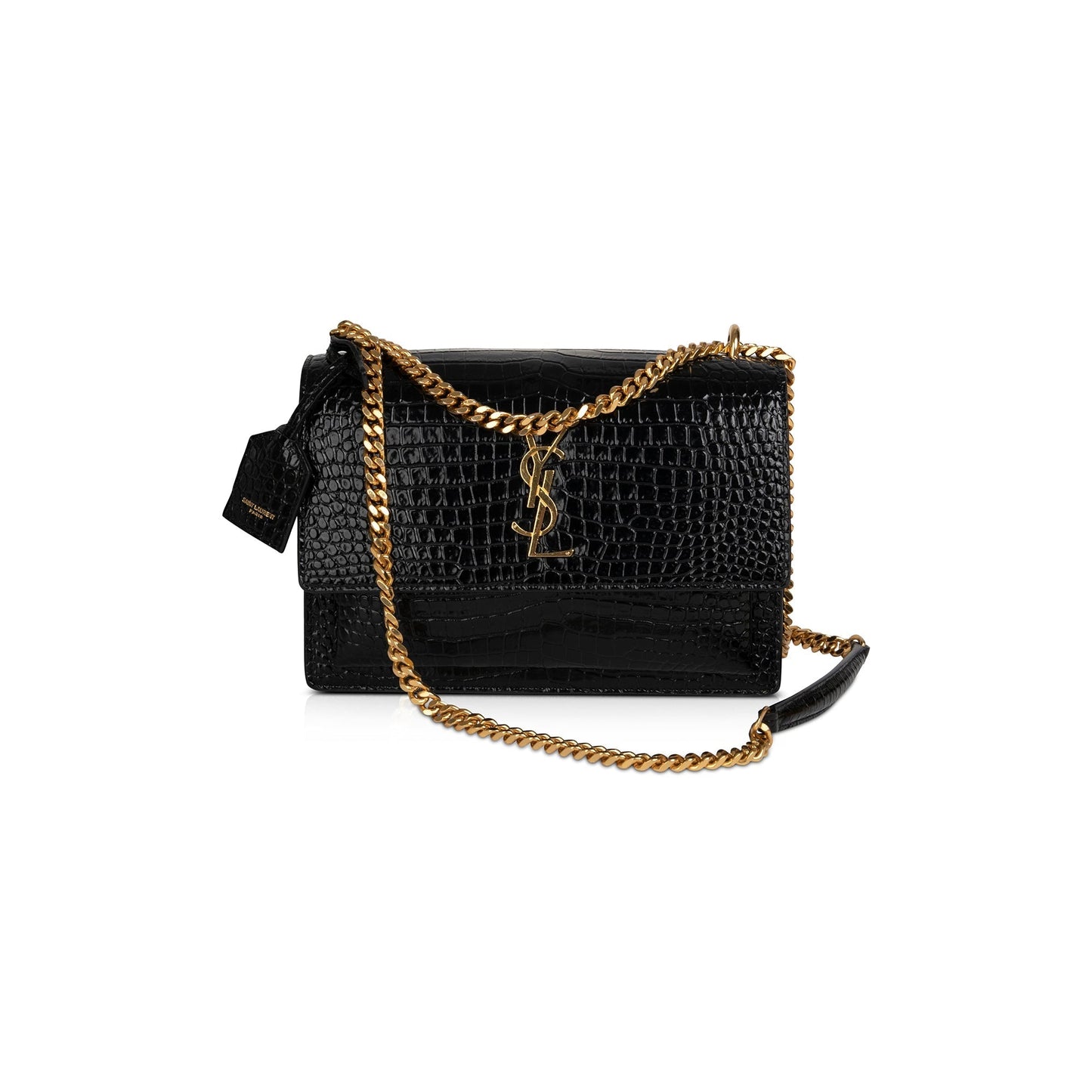 YSL Saint Laurent Crocodile Embossed Sunset Bag Medium Travel Bag