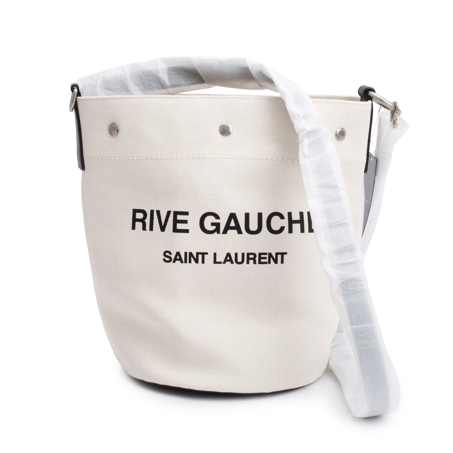 YSL Saint Laurent Rive Gauche Bag Canvas White Bucket Bag