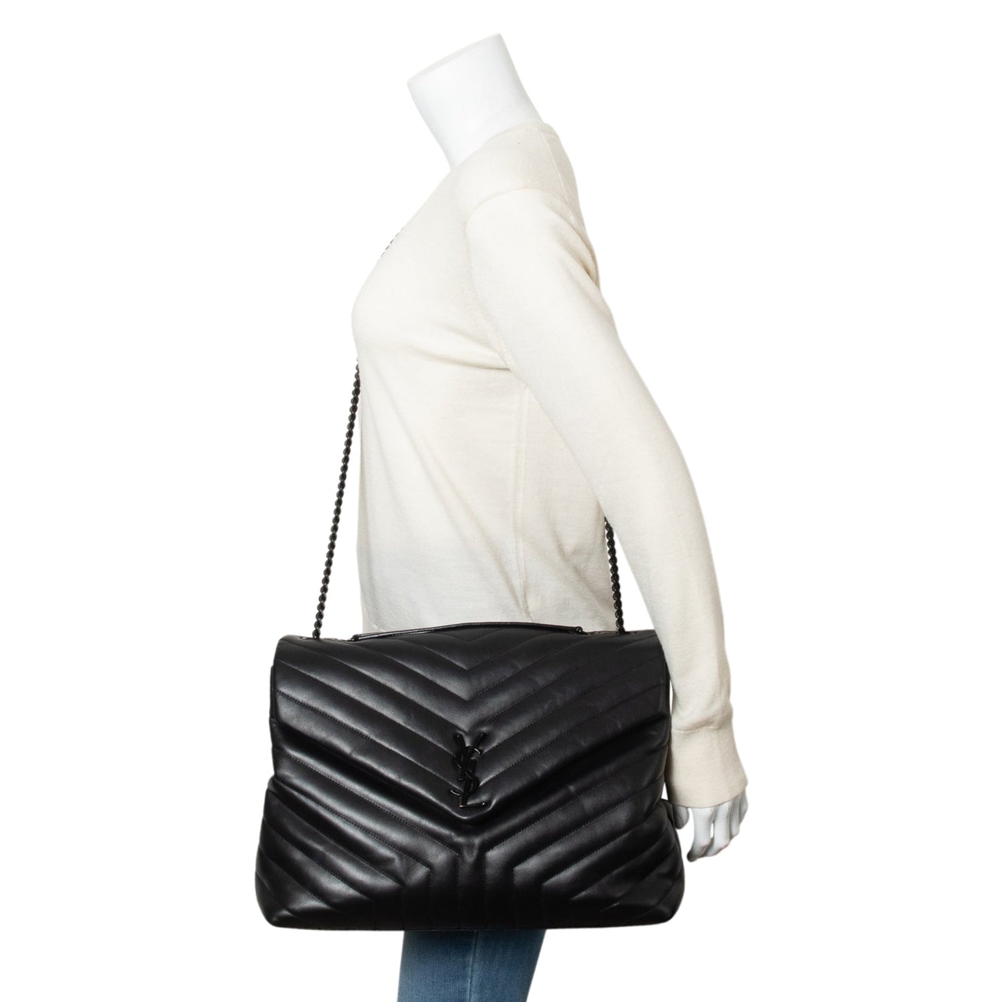 YSL Saint Laurent Calfskin Loulou Shoulder Bag Leather Black