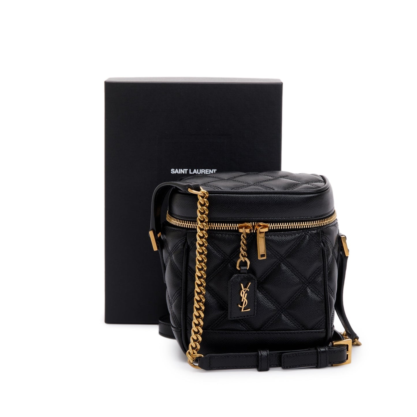 YSL Saint Laurent Grain De Poudre Vanity Bag Leather Black Travel Bag