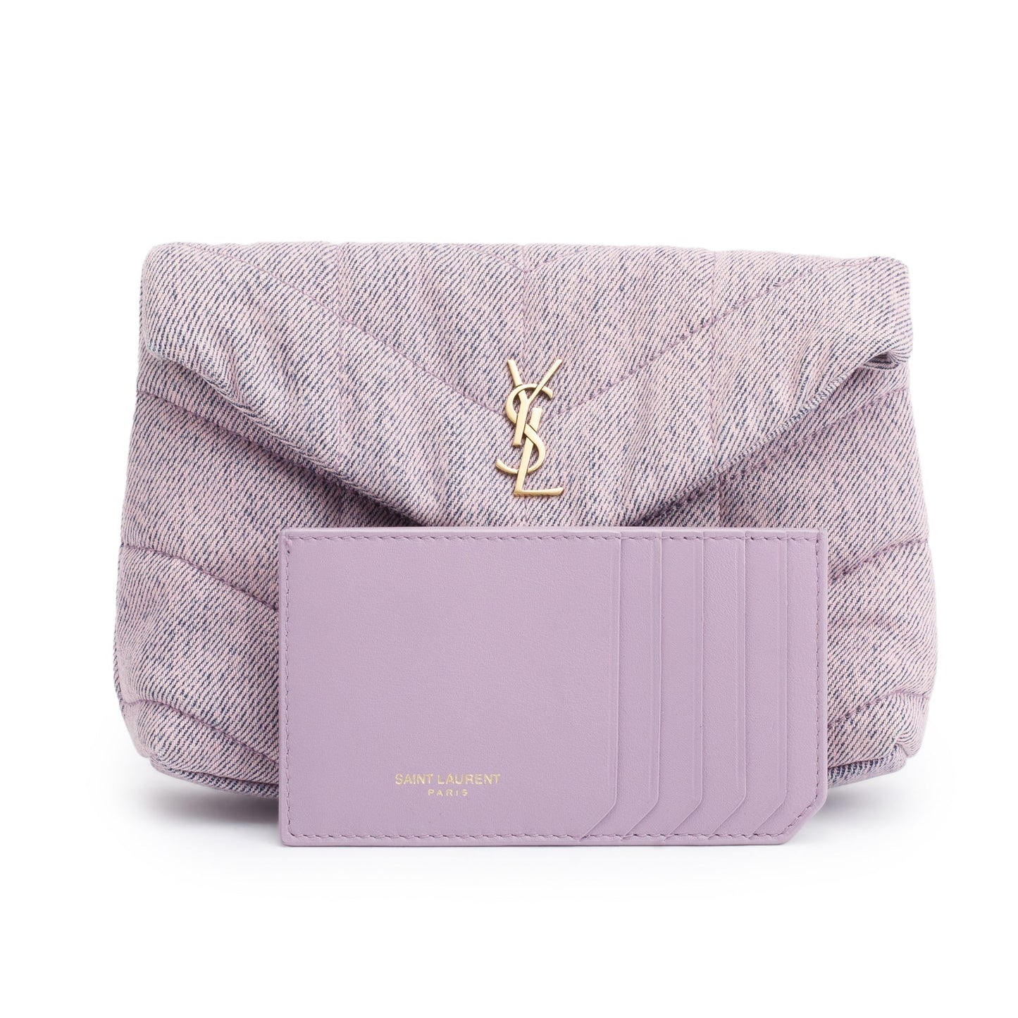 YSL Saint Laurent Purple Puffer Pouch Travel Bag Denim Small