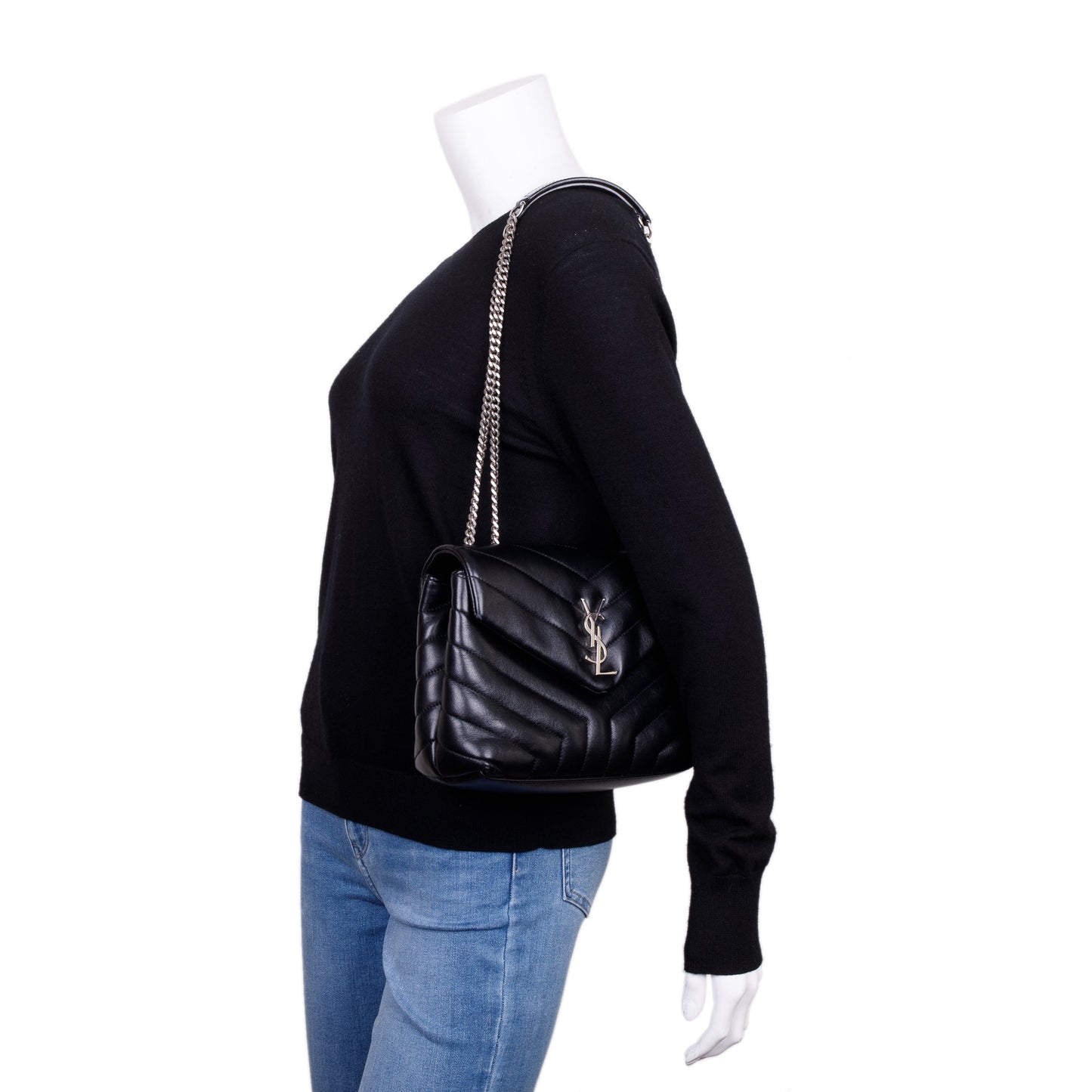 YSL Saint Laurent Chevron Small Loulou Shoulder Bag Leather Quilted
