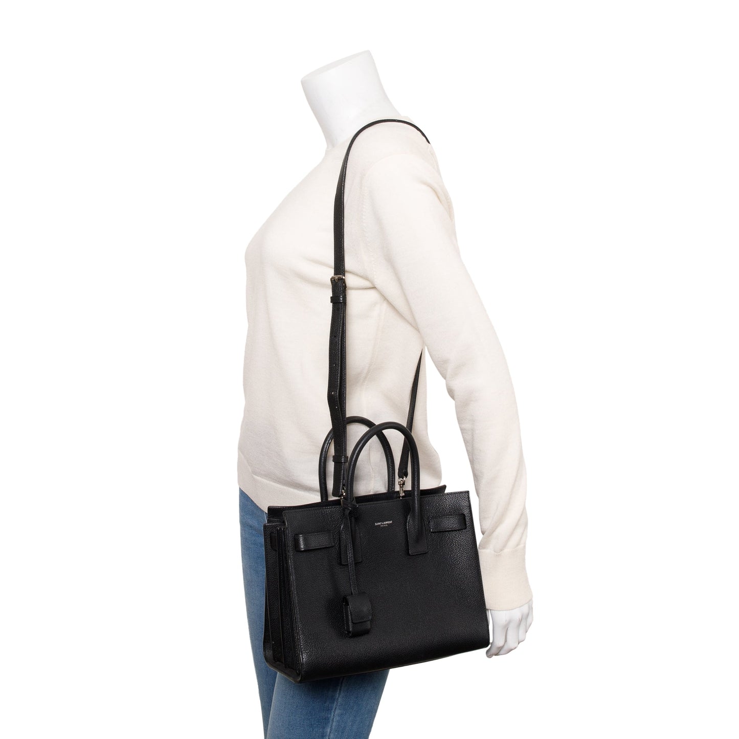 YSL Saint Laurent Grained Baby Sac De Jour Travel Bag Leather Black
