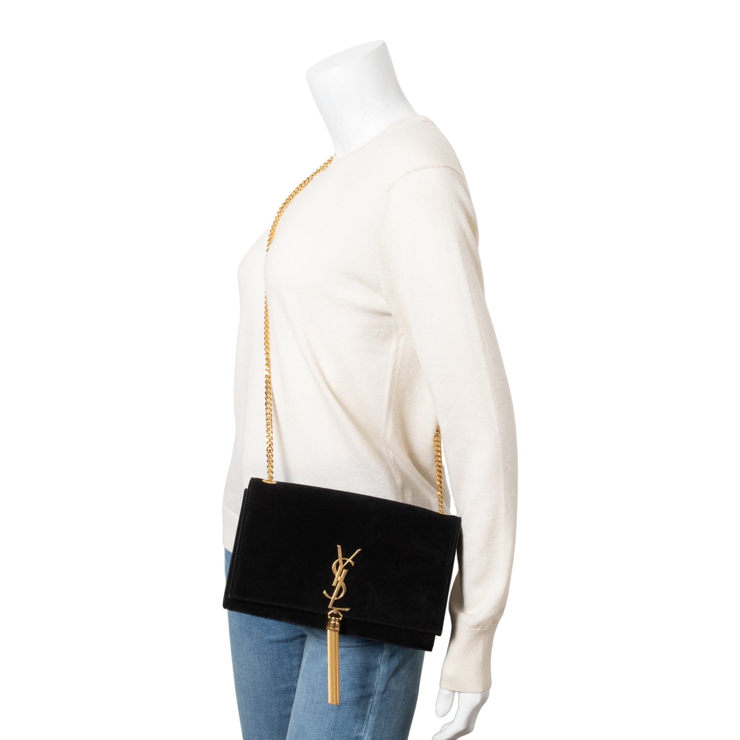 YSL Saint Laurent Medium Classic Kate Tassel Chain Bag Suede Monogram Travel Bag