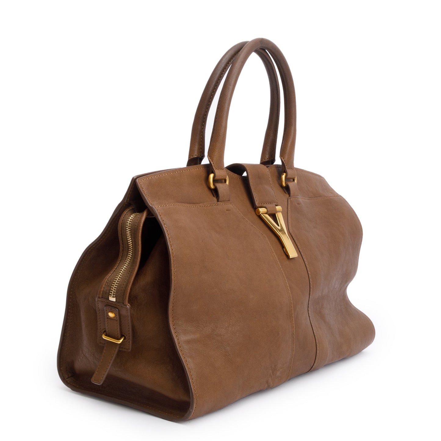 YSL Saint Laurent Calfskin Chyc Cabas Tote Bag Leather Brown