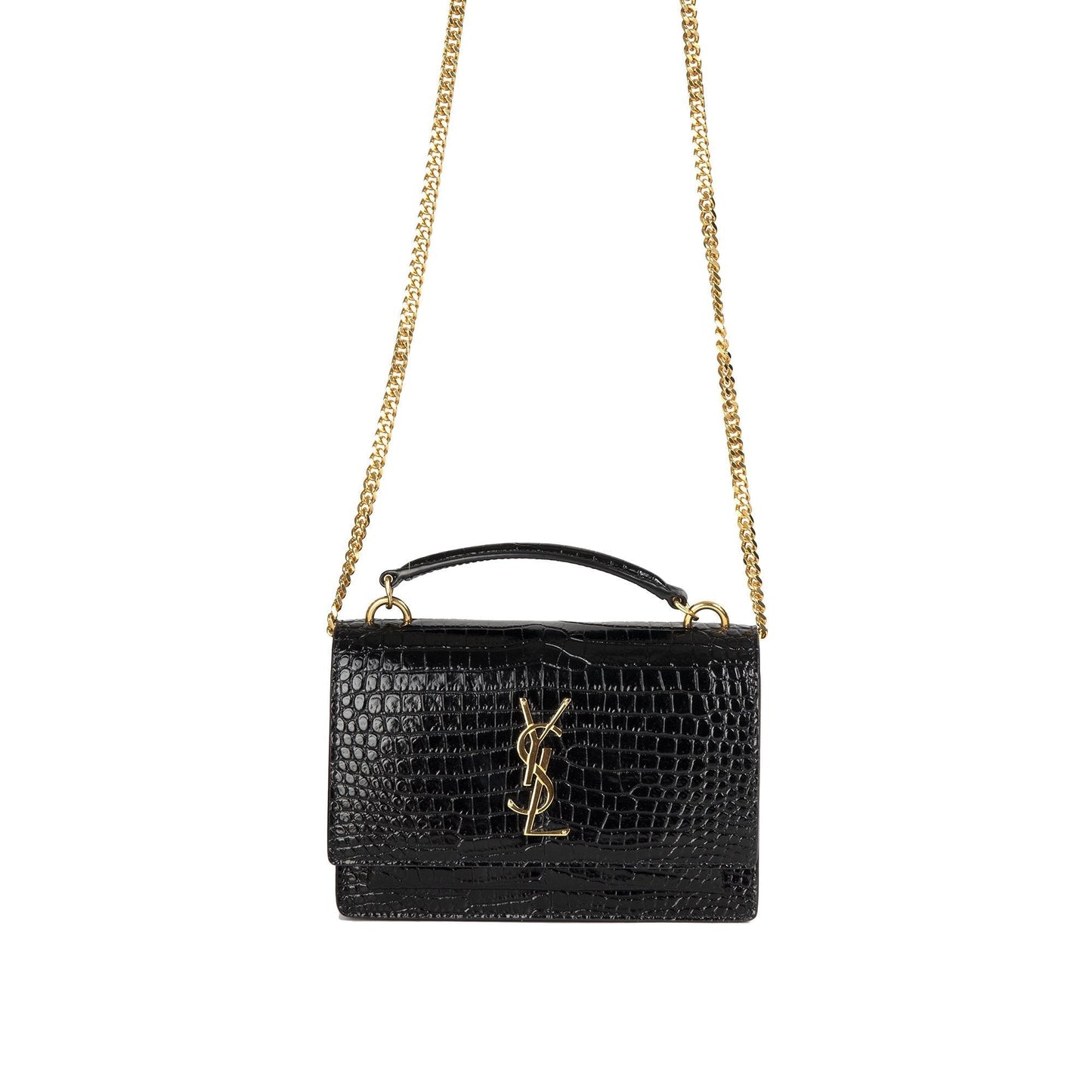 YSL Saint Laurent Crocodile Embossed Sunset Wallet Bag Monogram Chain Travel Bag
