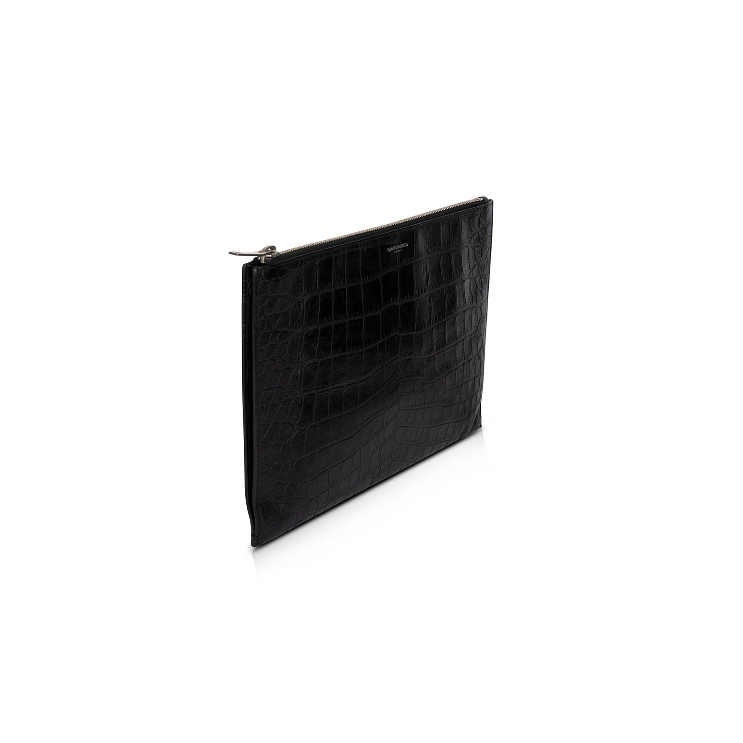 YSL Saint Laurent Crocodile Embossed Zip Tablet Holder Travel Bag
