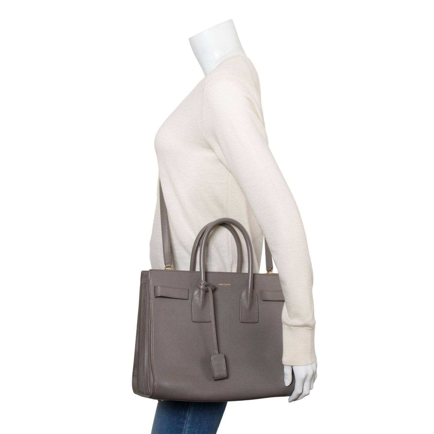 YSL Saint Laurent Grey Sac De Jour Travel Bag Leather Small