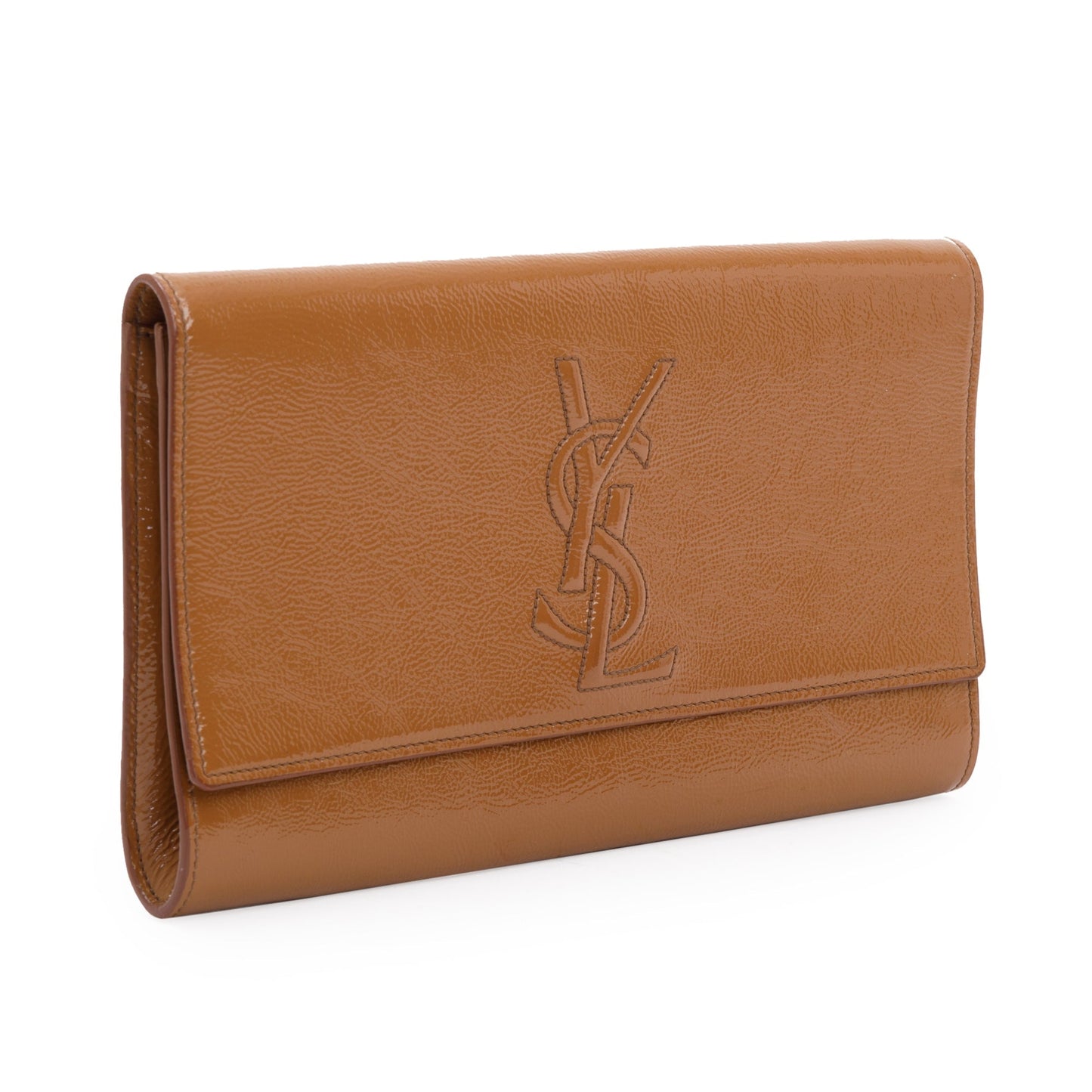 YSL Saint Laurent Patent Belle De Jour Clutch Leather Brown Clutch Bag