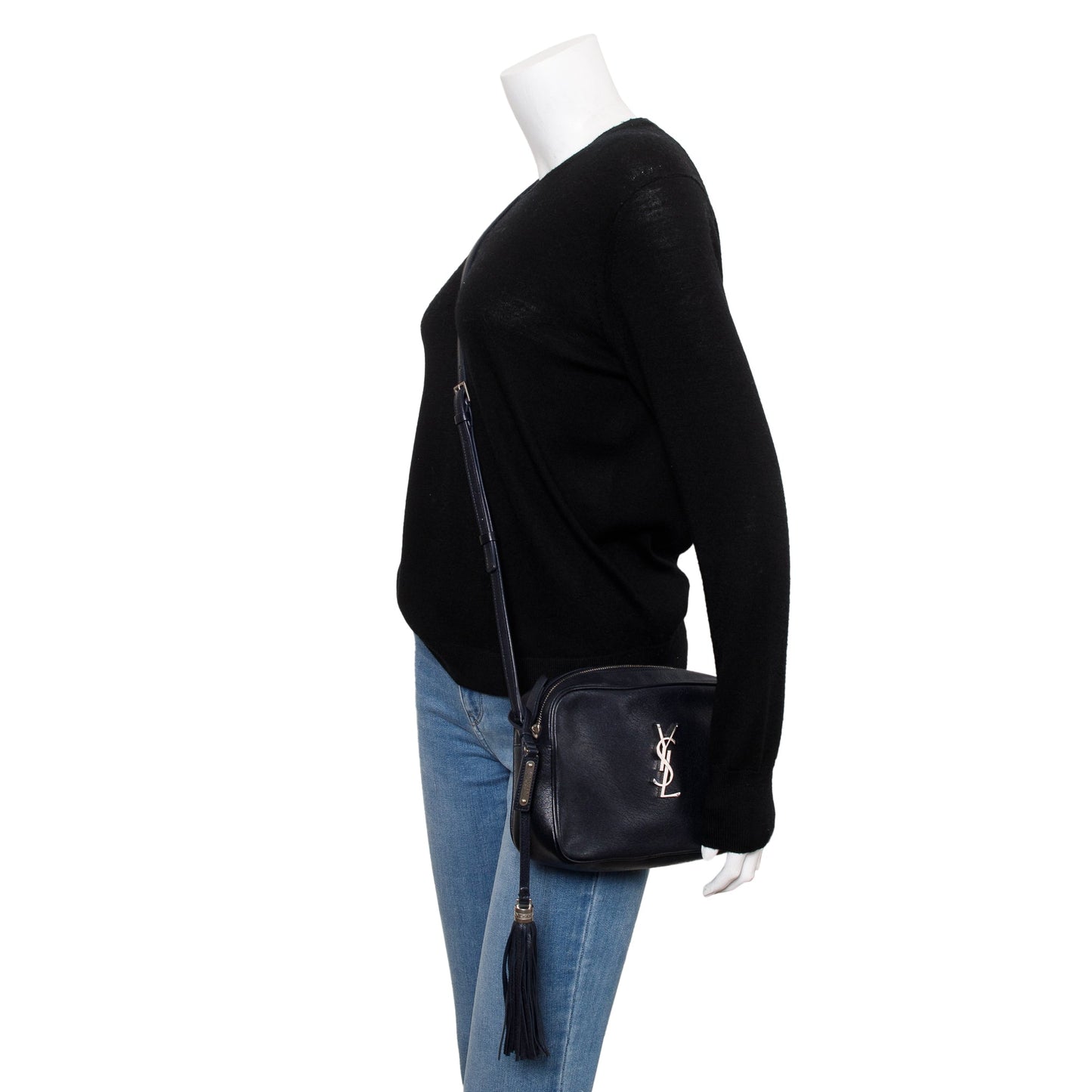 YSL Saint Laurent Navy Lou Camera Bag Leather Monogram Crossbody Bag