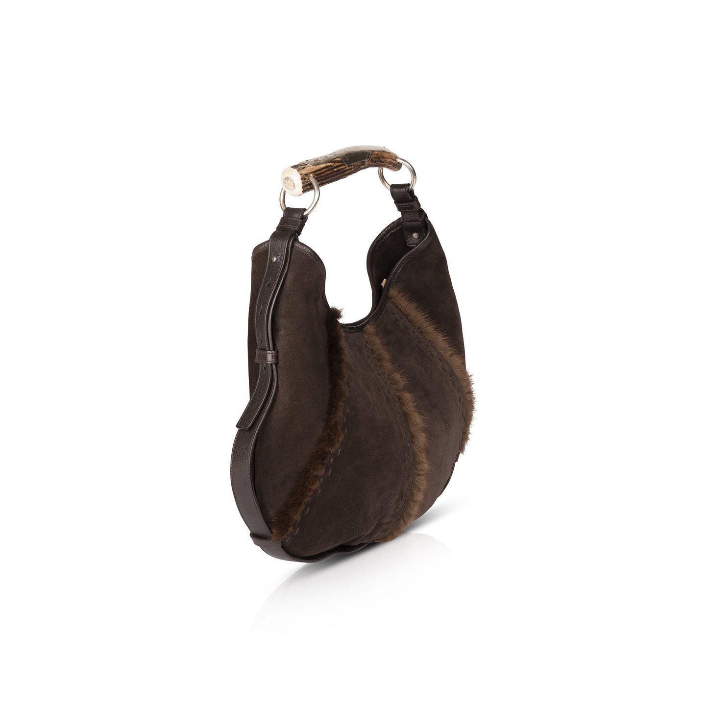 YSL Saint Laurent Mombasa Horn Hobo Suede Shoulder Bag