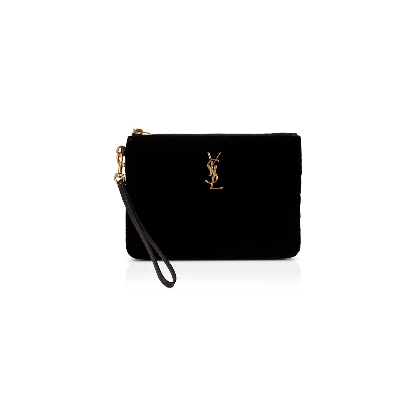 YSL Saint Laurent Velvet Cassandre Wrist Pouch Travel Bag