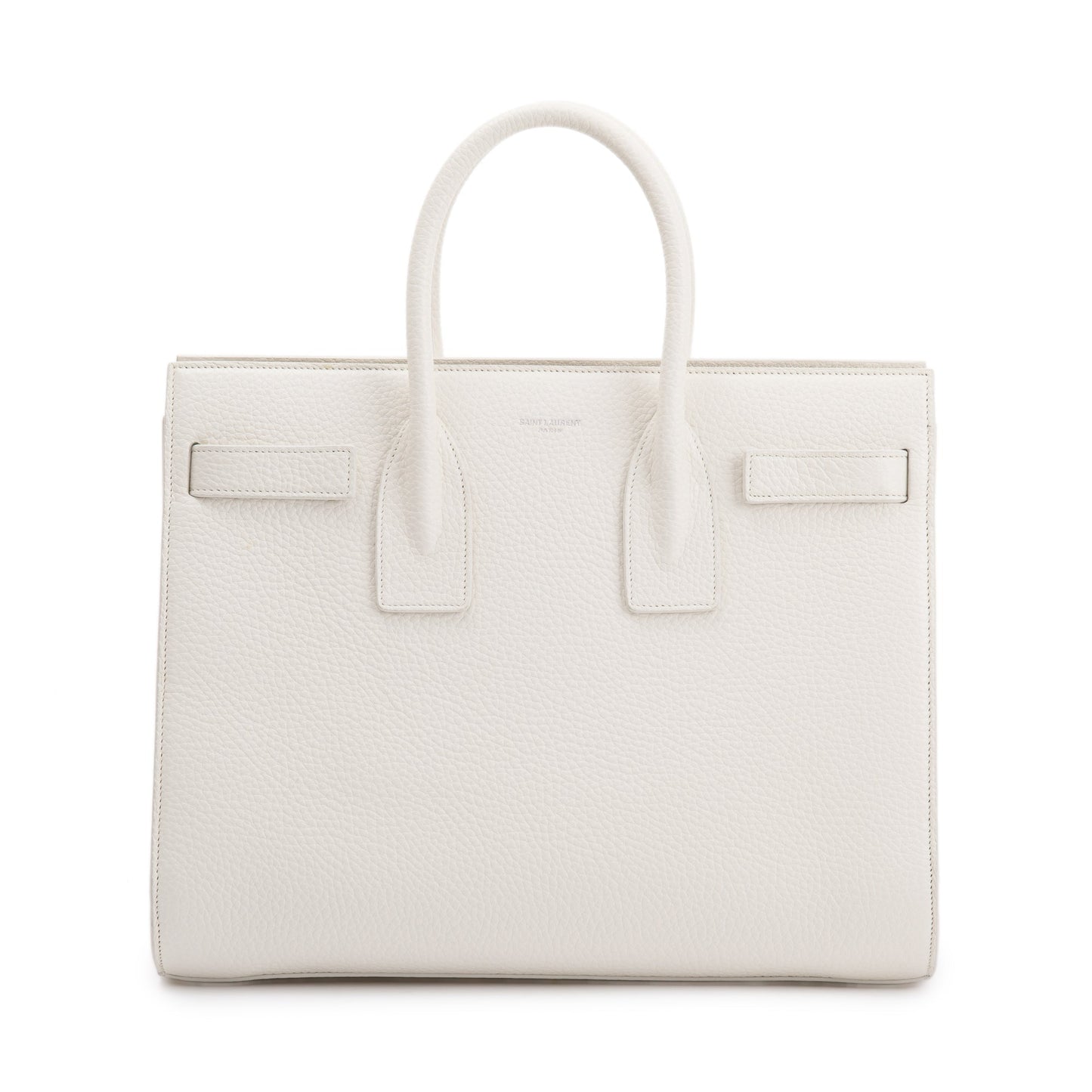 YSL Saint Laurent Grained Calfskin Sac De Jour Travel Bag White Small