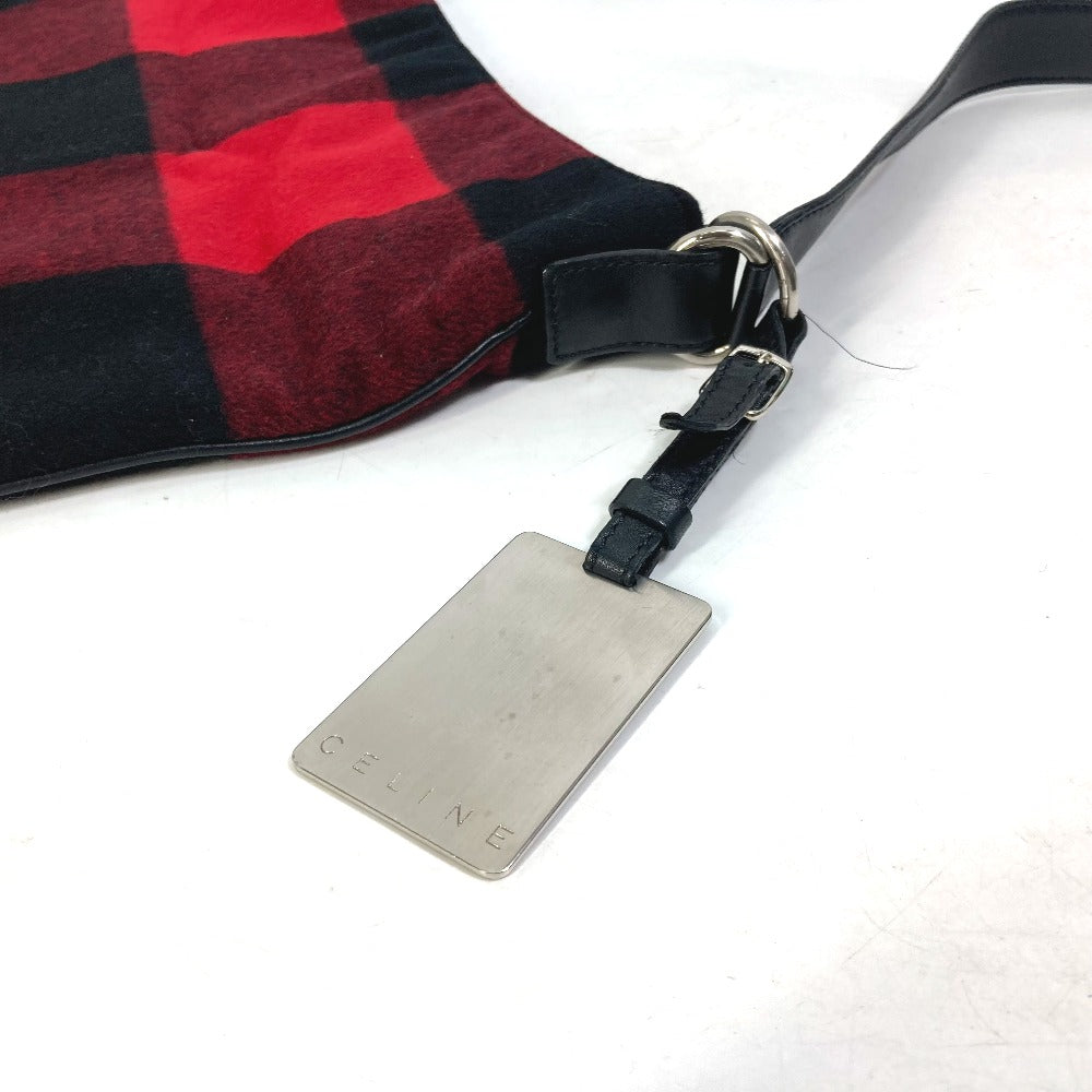 Shoulder Bag Cotton, Check Women Leather Red