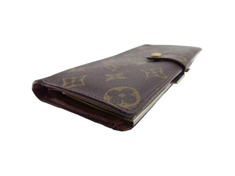 Louis Vuitton Long Purse T61217 North America Brown Beige Gold Wallet Case T22406