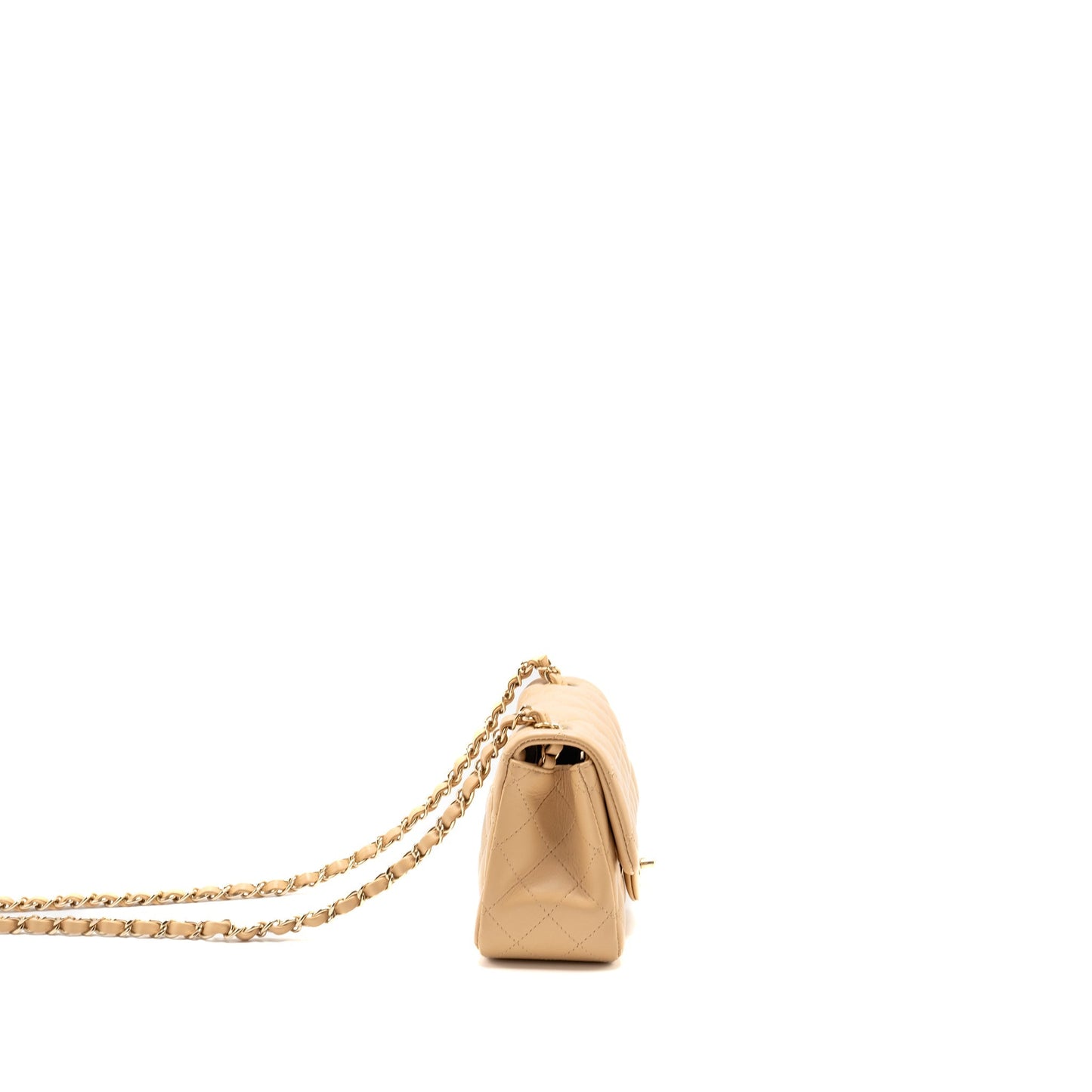 Chanel Square Flap Lambskin LGHW Microchip Beige Shoulder Bag