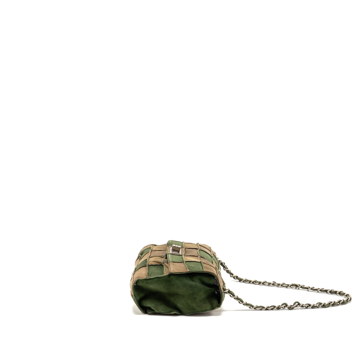Chanel 2.55 Patchwork Single Flap Suede Dark Green Grey Shoulder Bag