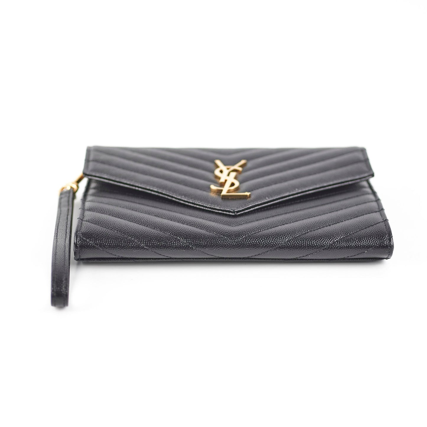 YSL Saint Laurent Grained Clutch Wristlet Leather Black Clutch Bag
