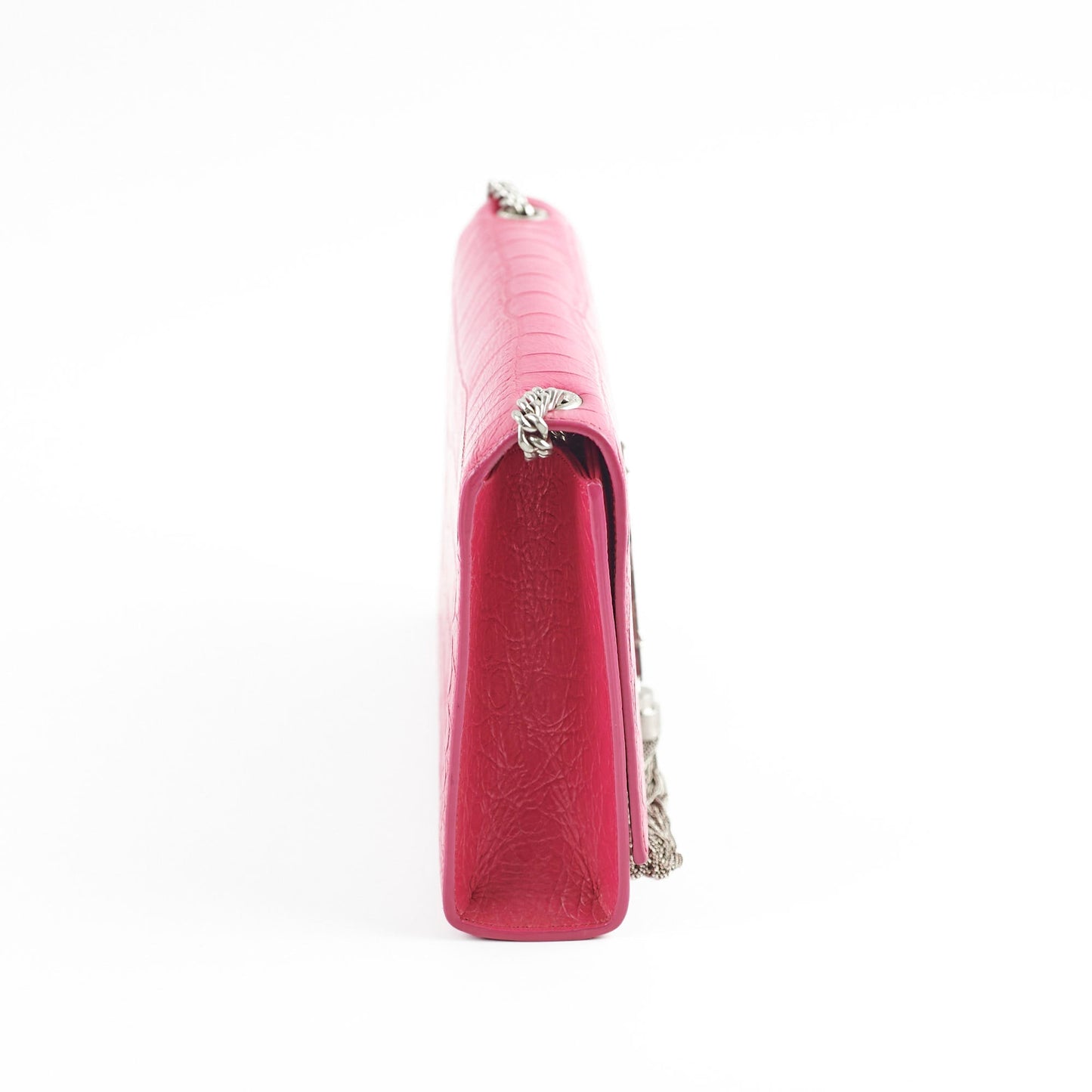 YSL Saint Laurent Croc Kate Tassle Bag Pink Embossed Shoulder Bag