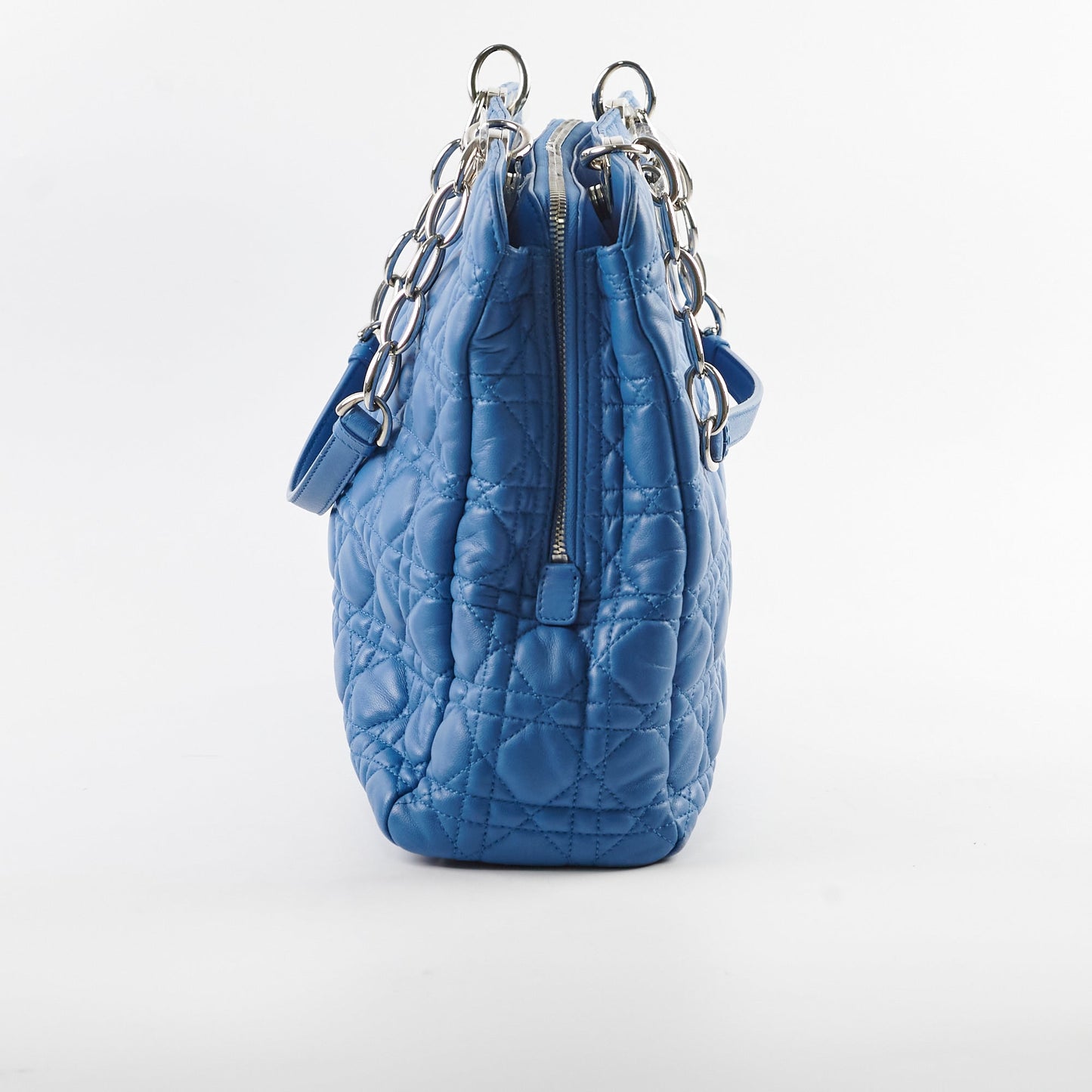 Dior Christian Cannage Shopping Tote Leather Blue Shoulder Bag