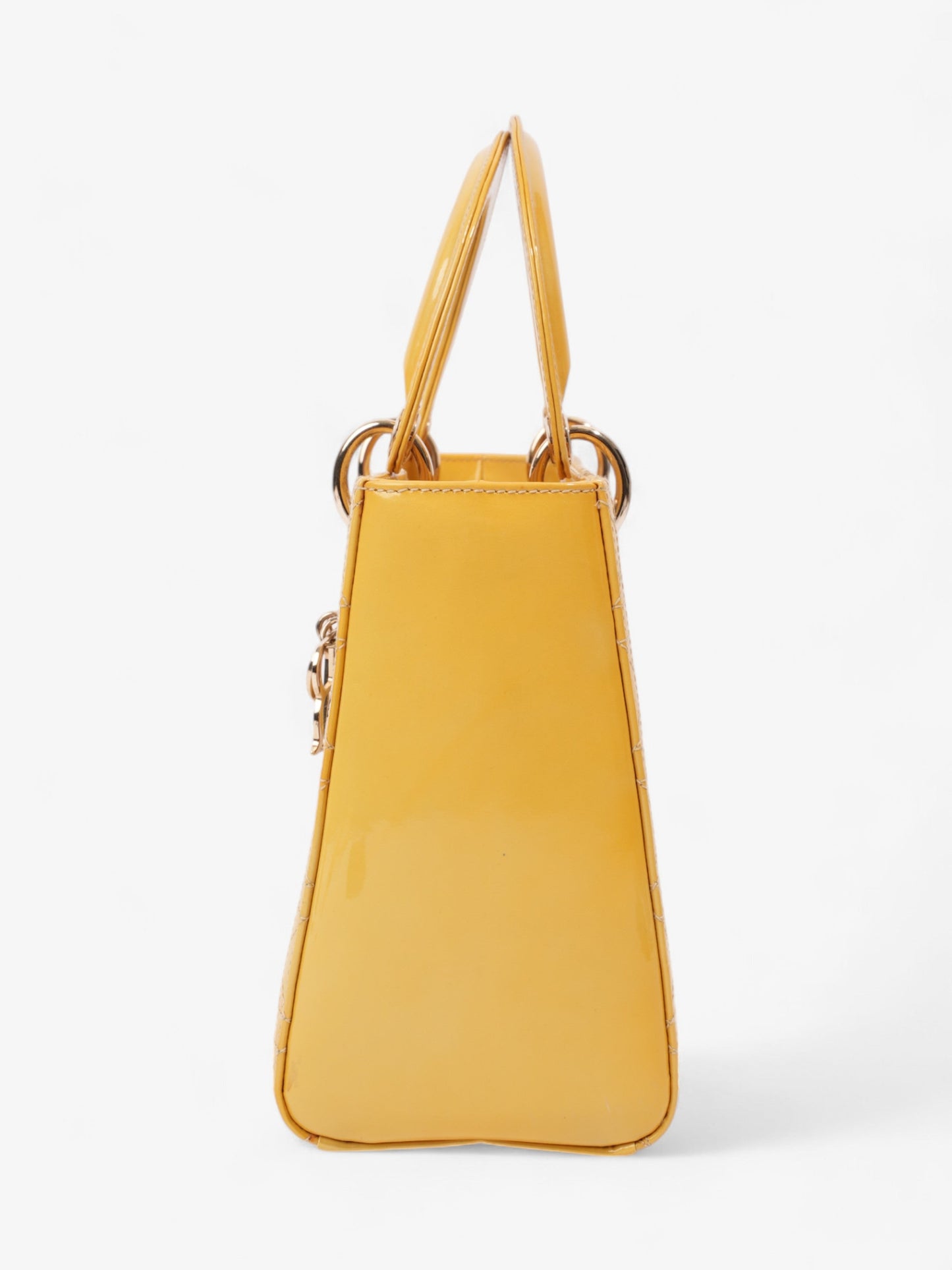 Dior Christian Lady Shoulder Bag Leather Patent Yellow