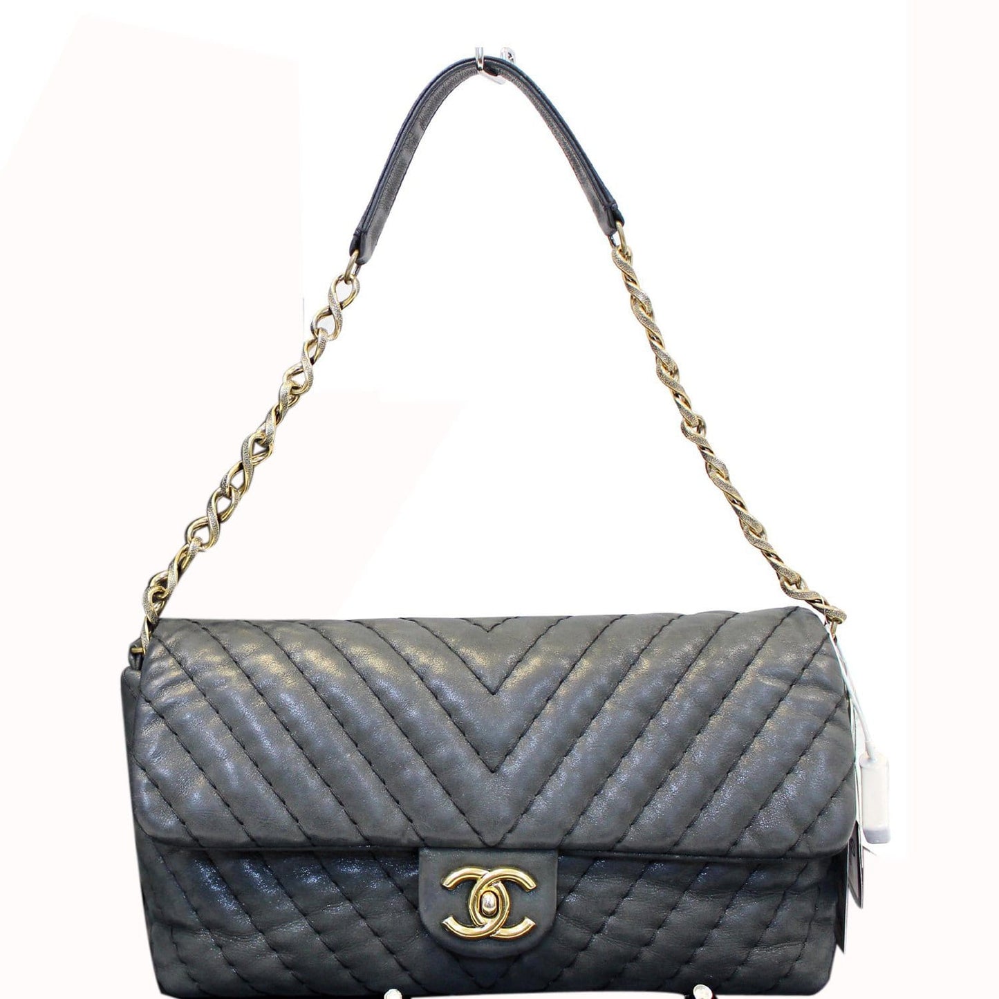 Chanel Iridescent Surpique Chevron Classic Flap Calfskin Travel Bag