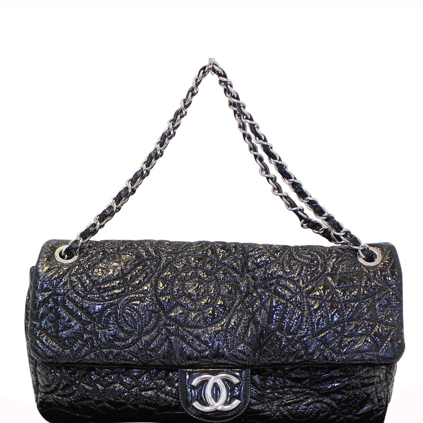 Chanel Quilted Pattern Jumbo Single Flap Black Travel Bag