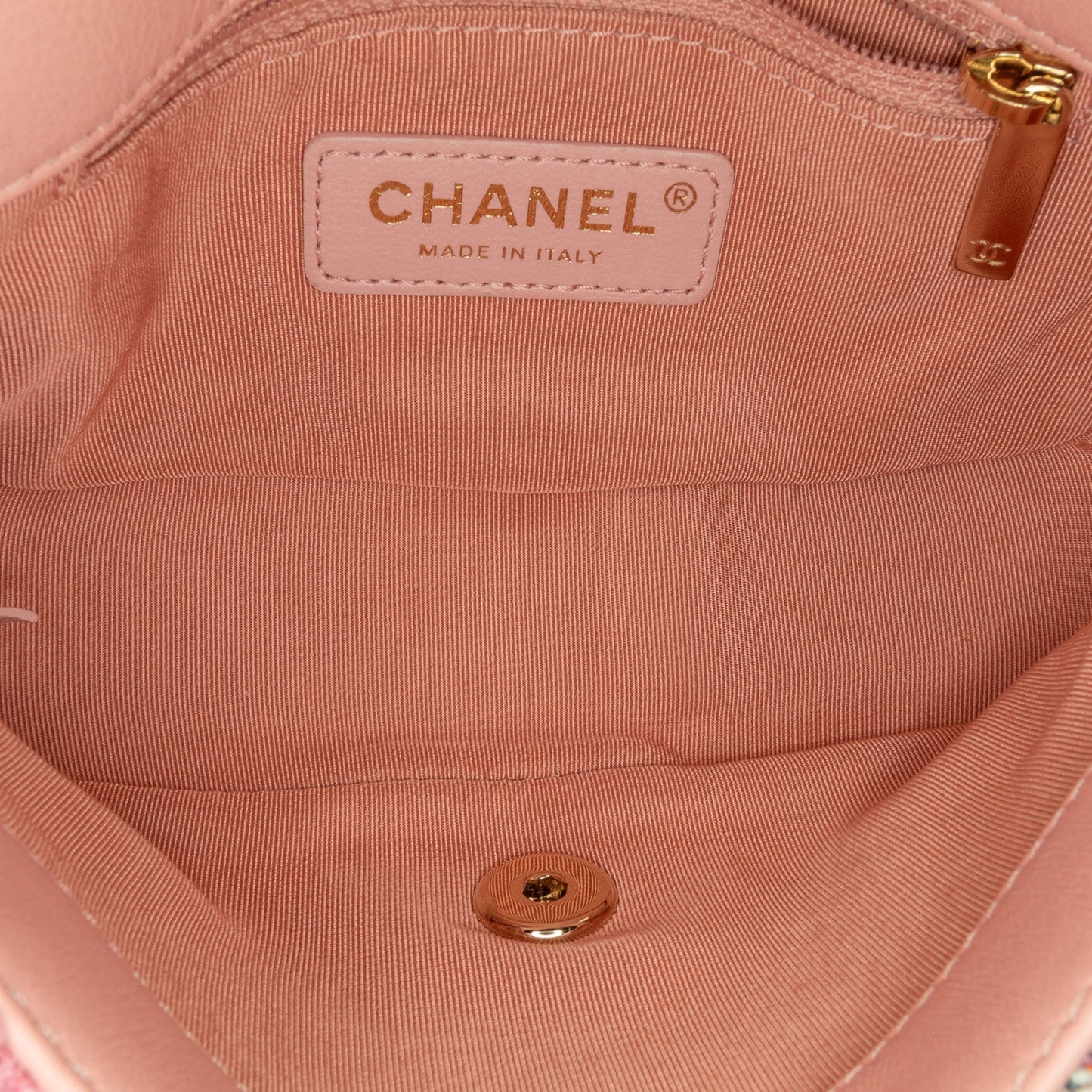 Pink Chanel Mini Tweed Pearl Top Handle Flap Satchel