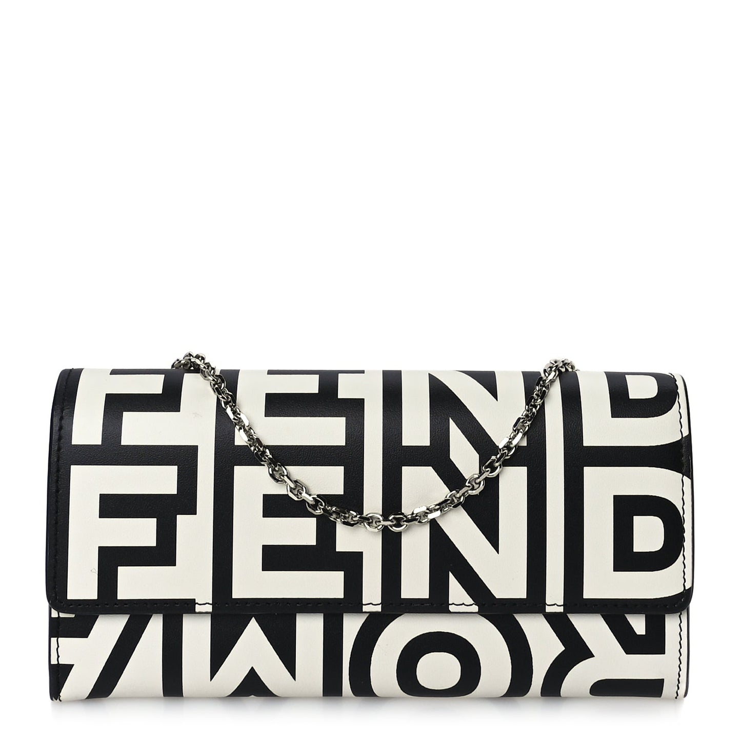 Fendi Handbag X Nappa King Logo Print Continental Wallet Leather Vitello Black Shoulder Bag