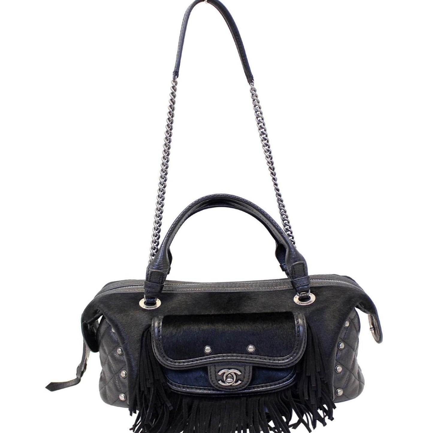 Chanel Paris Dallas Pony Hair Fringe Leather Black Jewelry